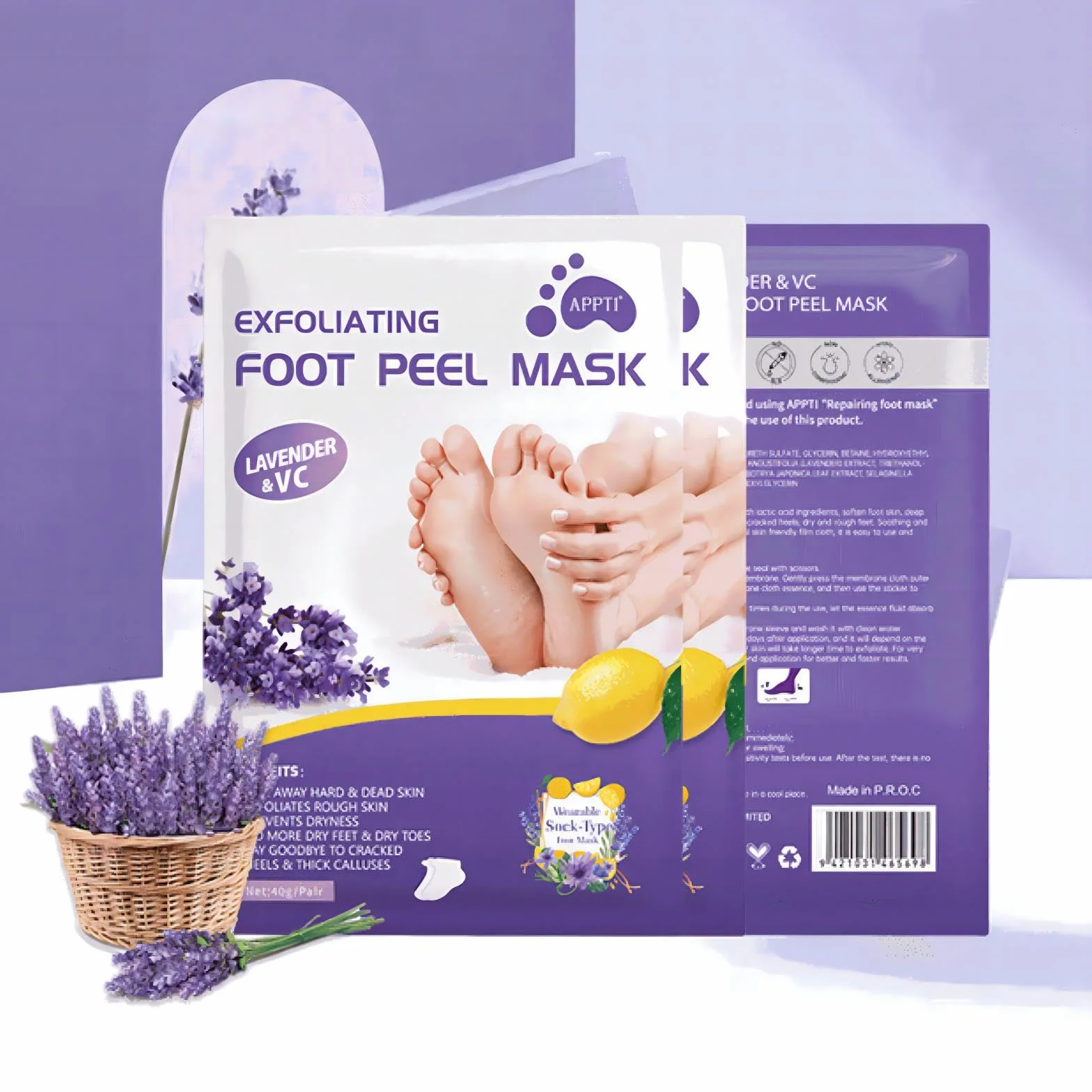 Joyeee Masque Peeling Pieds Exfoliant Nourrissant Chaussettes Soin Pieds Lavande