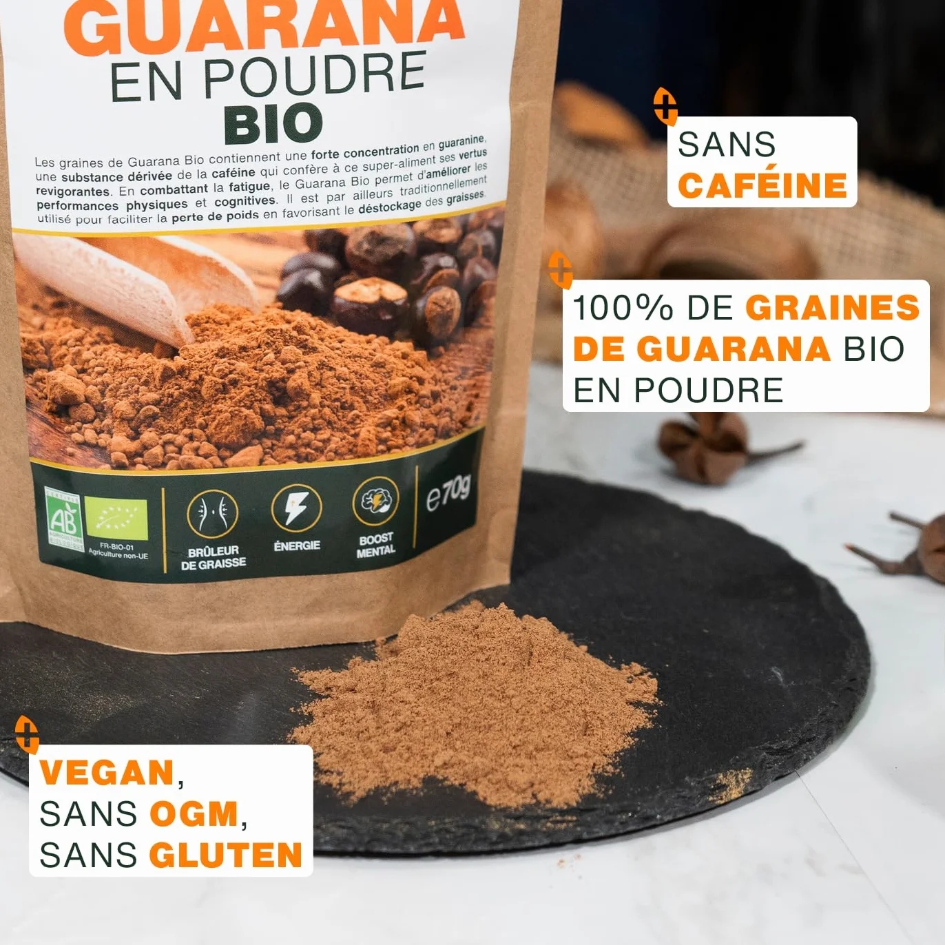 Guarana en Poudre Bio 70G | Contrôle du Poids, Énergie, Boost Mental