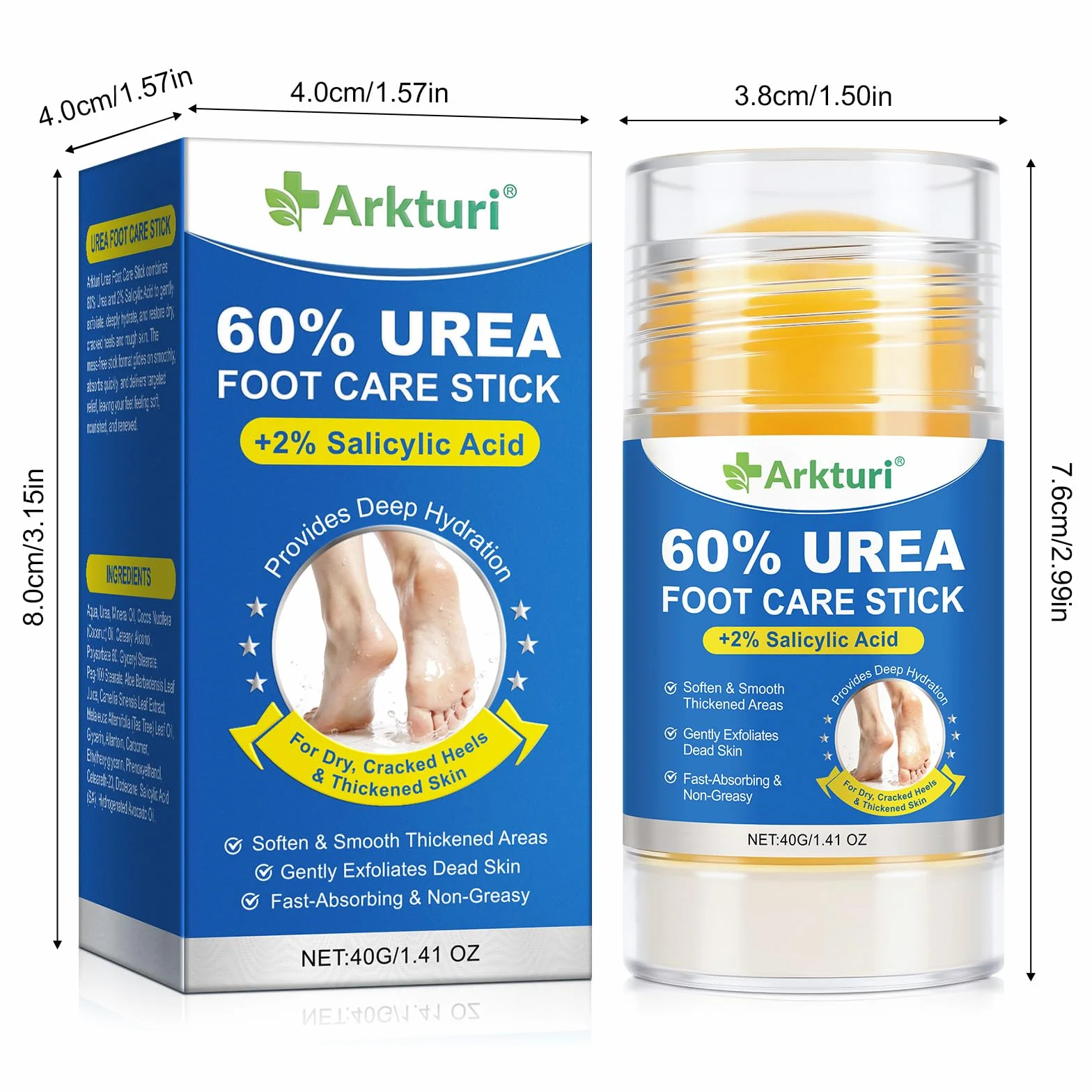 Urea Stick Pieds 40g 60% Urée Anti Callosités Talons Crevassés Très Secs Stick Réparateur Hydratant Corne Durillons Peau Rugueuse