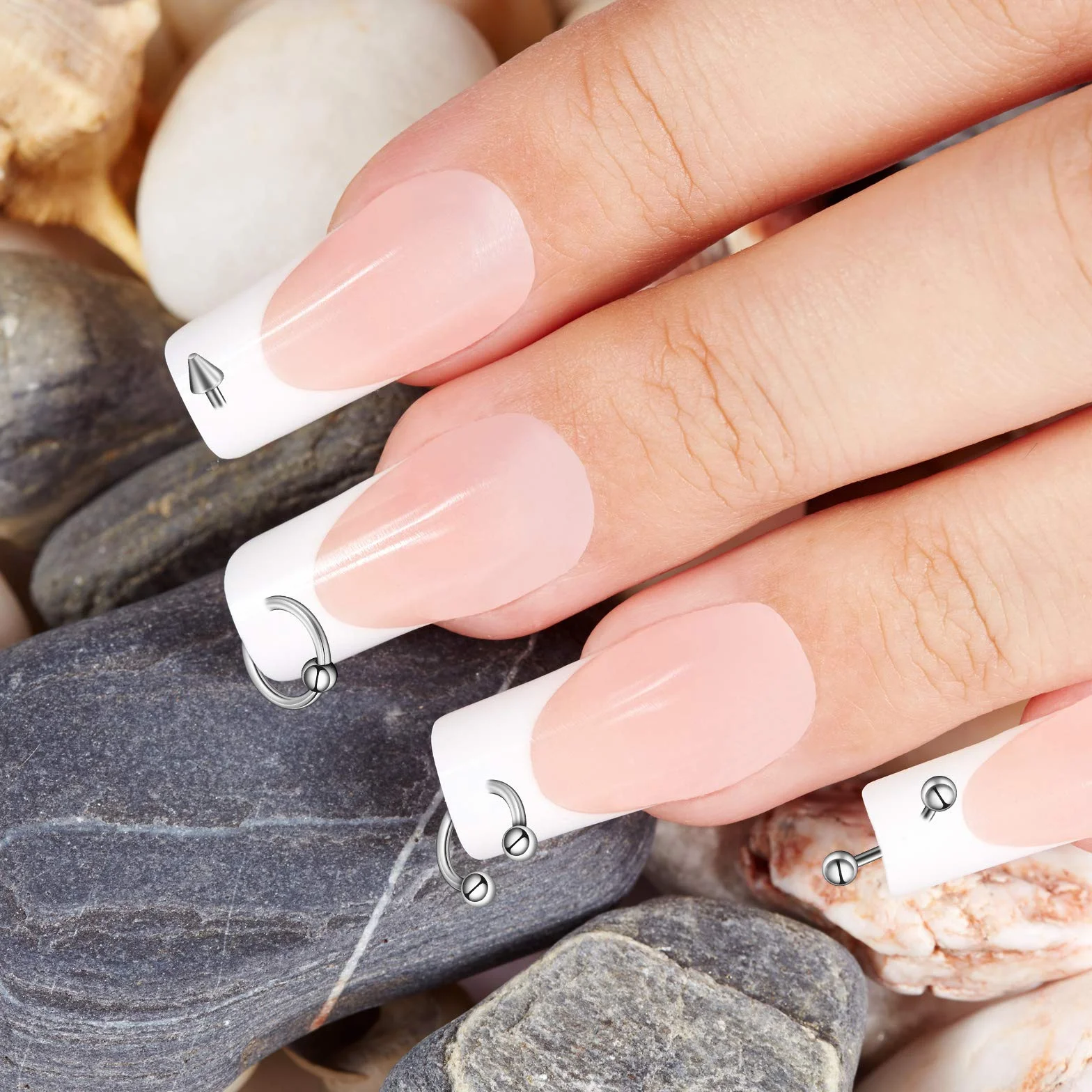 Breloques d'Art d'Ongle 25 Pièces avec Outil de Perçage Perceuse à Main en Argent pour Décor Acrylique et Gel
