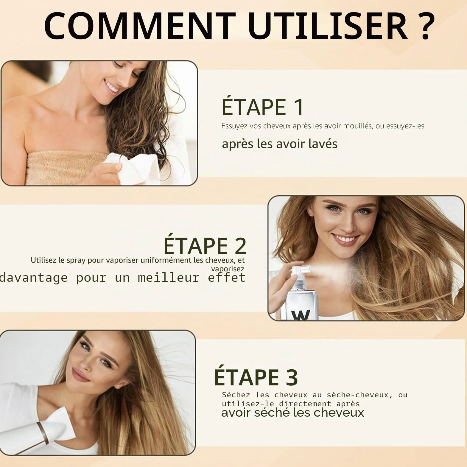 Spray anti-frisottis pour tous les types de cheveux, cheveux super lisses, protection contre la chaleur, spray brillant pour cheveux souples, 200 ml