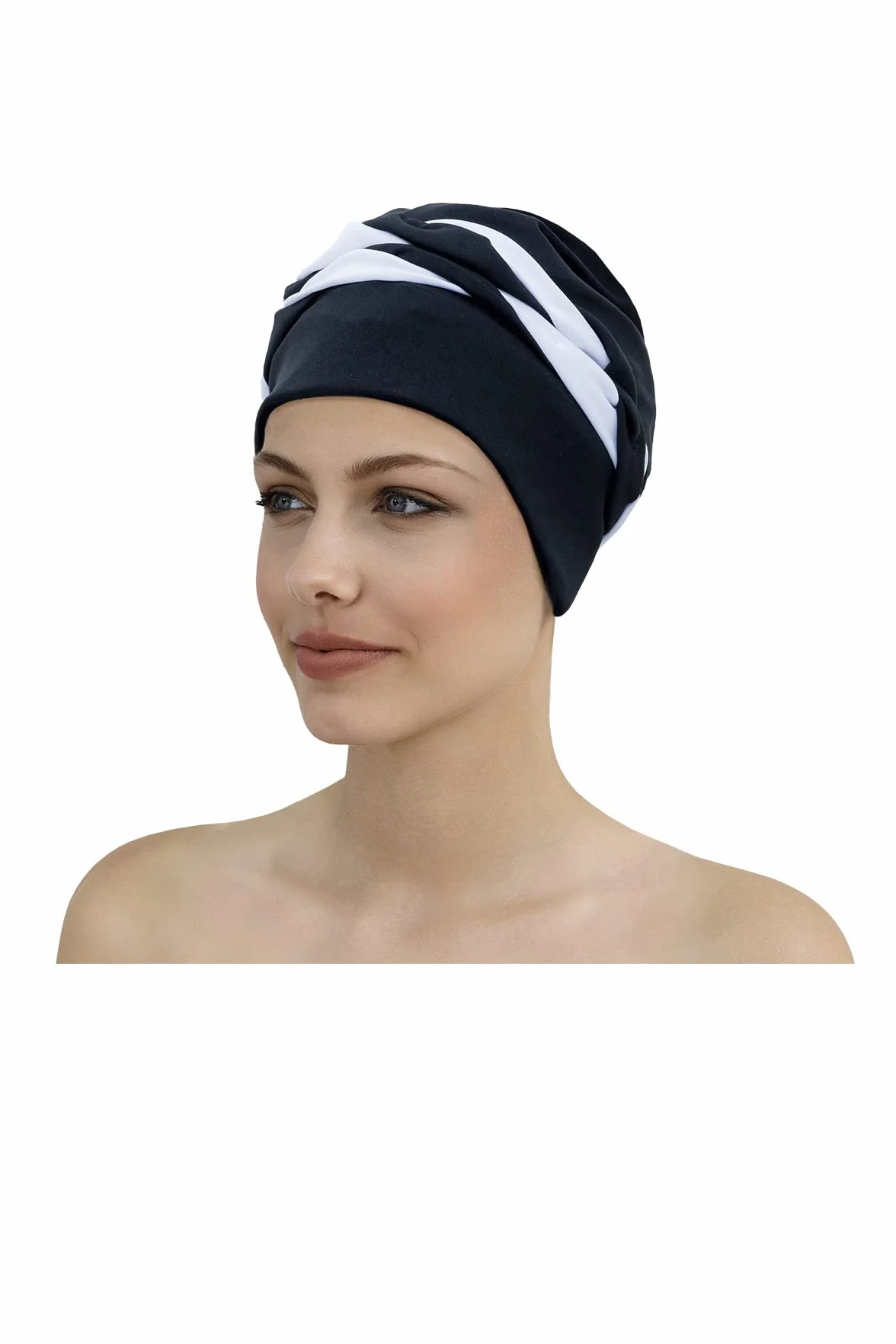 Fashy Bonnet de bain exclusif avec cordon de serrage 3493 20, noir et blanc
