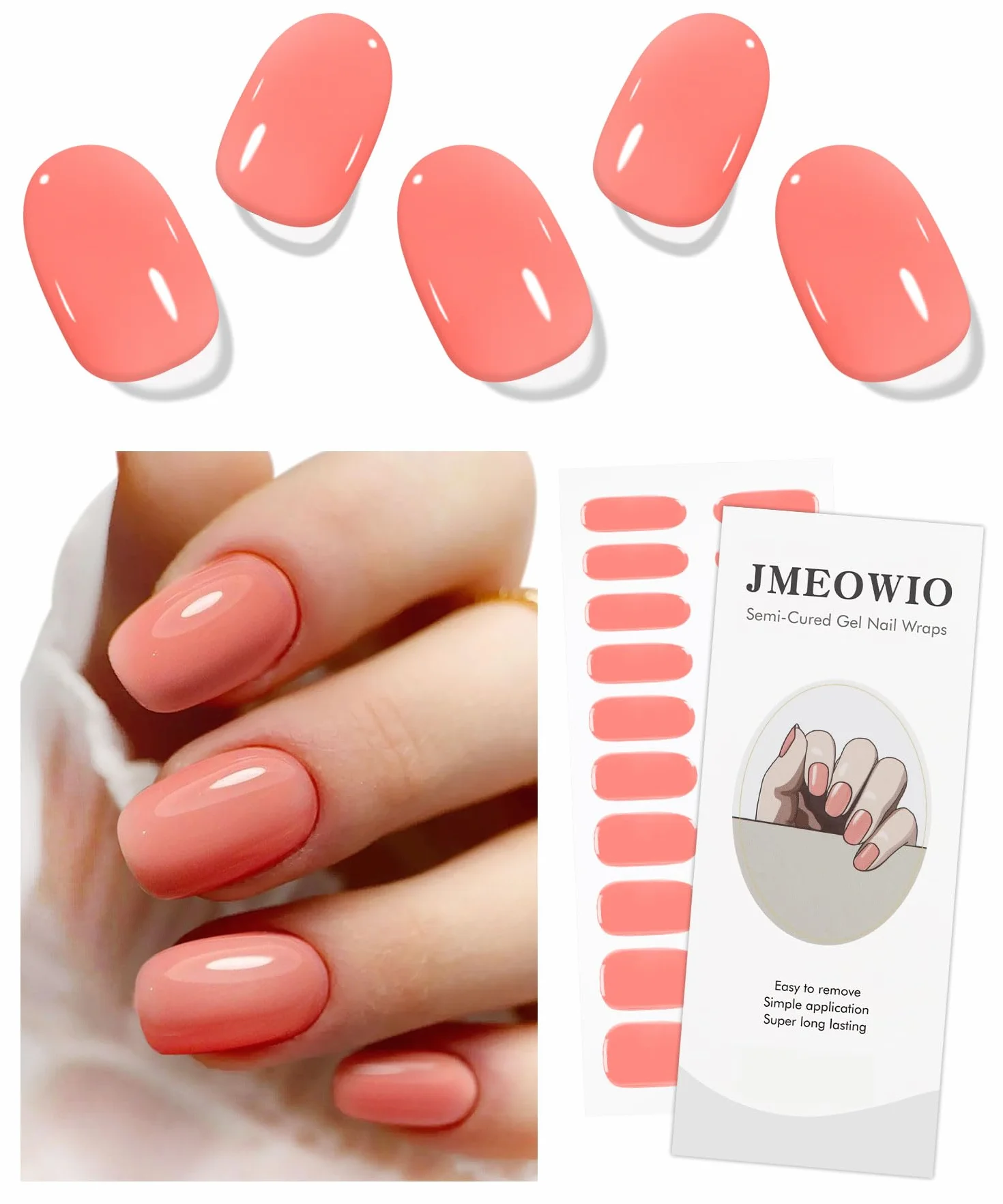 Autocollant Ongles Gel UV Rose Orange Gel Nail Art Stickers Semi-durci Deco Ongle Design Manucure