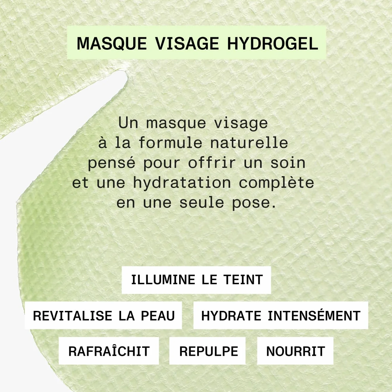 MASQUE VISAGE HYDROGEL HYDRATANT & ÉCLAT, Aloe Vera BIO, Collagène, Algues Marines, effet “seconde peau” pour peaux sèches, ternes, fatiguées, Made in France (6)