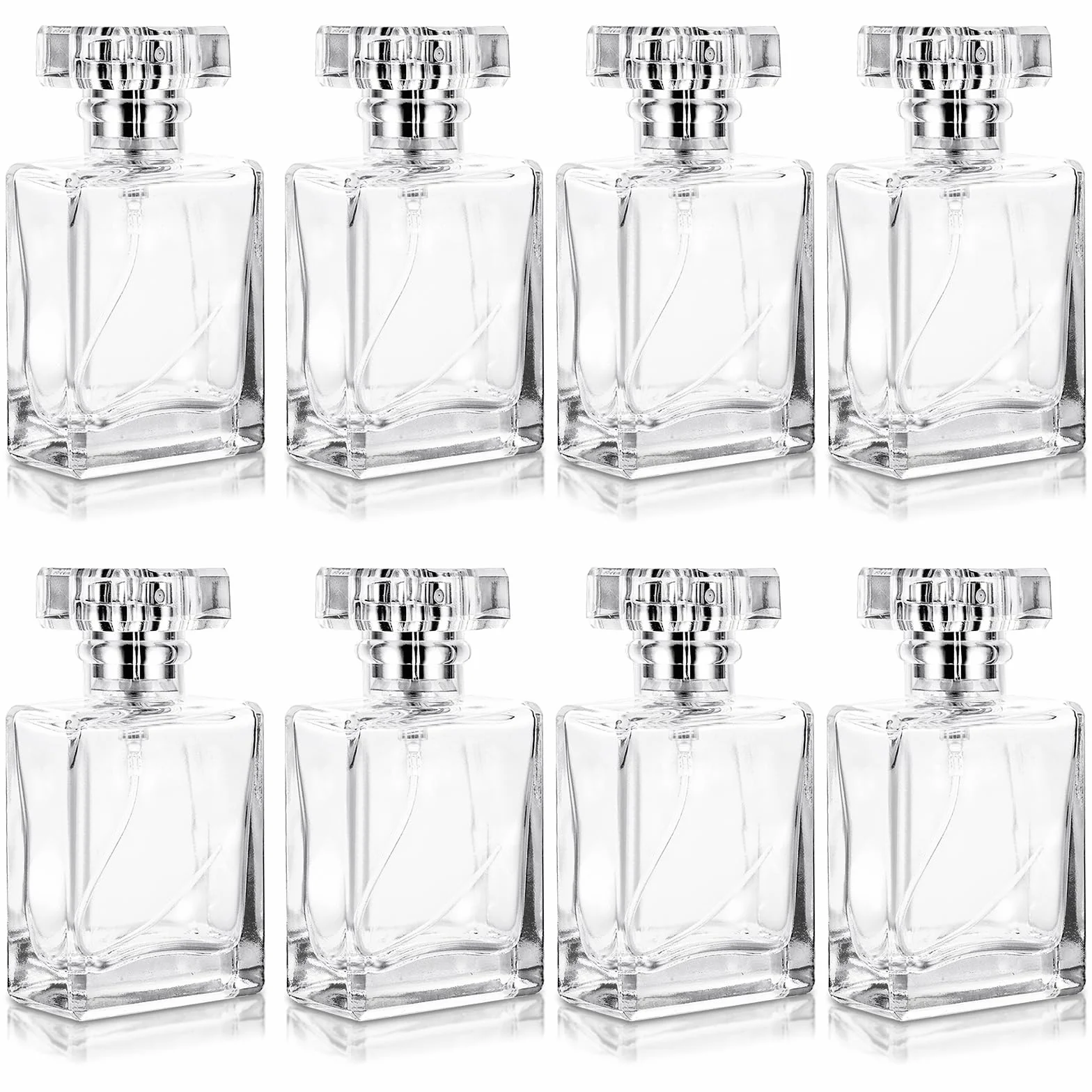 Lot de 8 Vaporisateur Parfum de 30 ml, Flacon Vaporisateur Verre pour les déplacements, flacons de parfum transparents rechargeables pour huile essentielle, argent