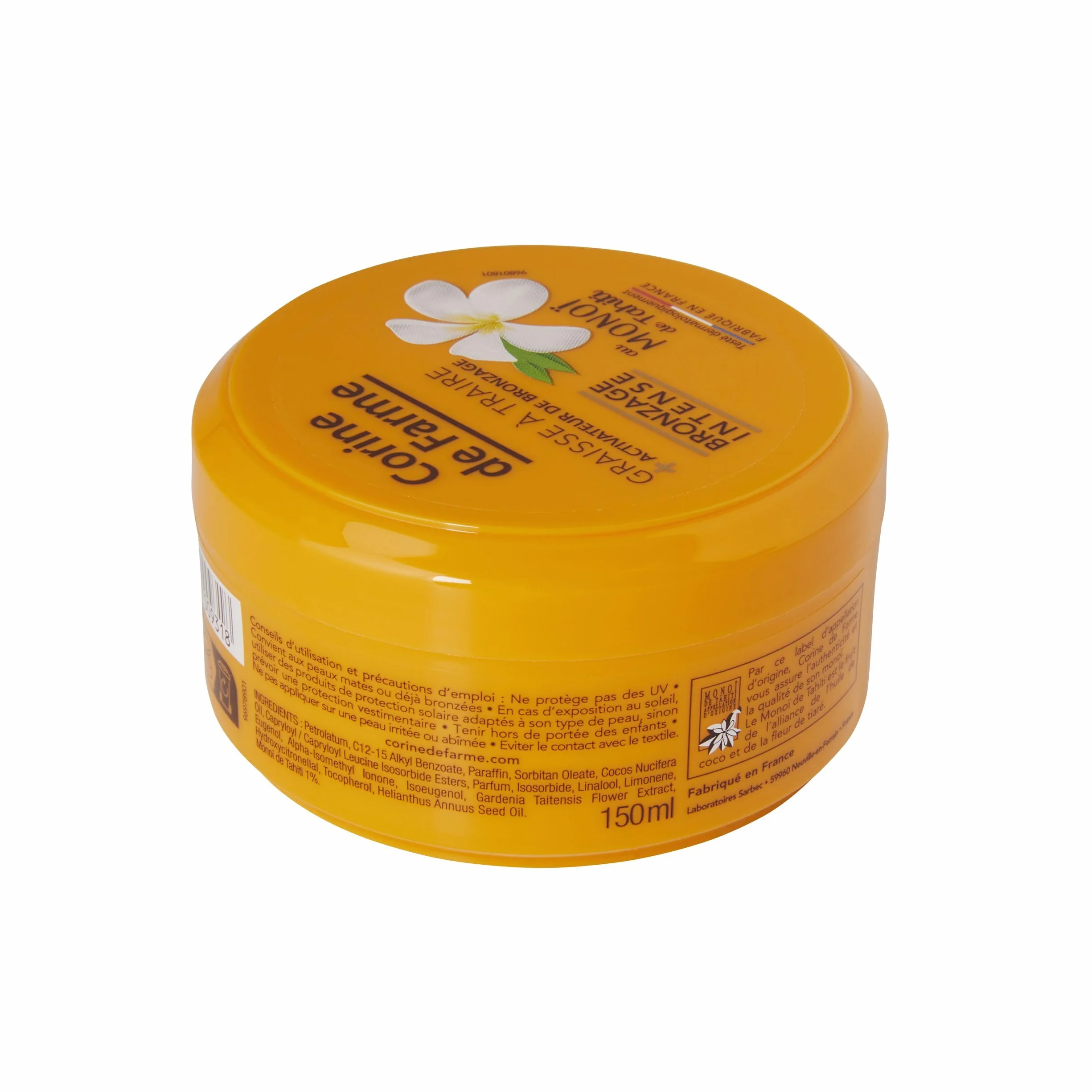 Corine de Farme Graisse à Traire Monoï de Tahiti 150ml pour Peaux Mates Déjà Bronzées