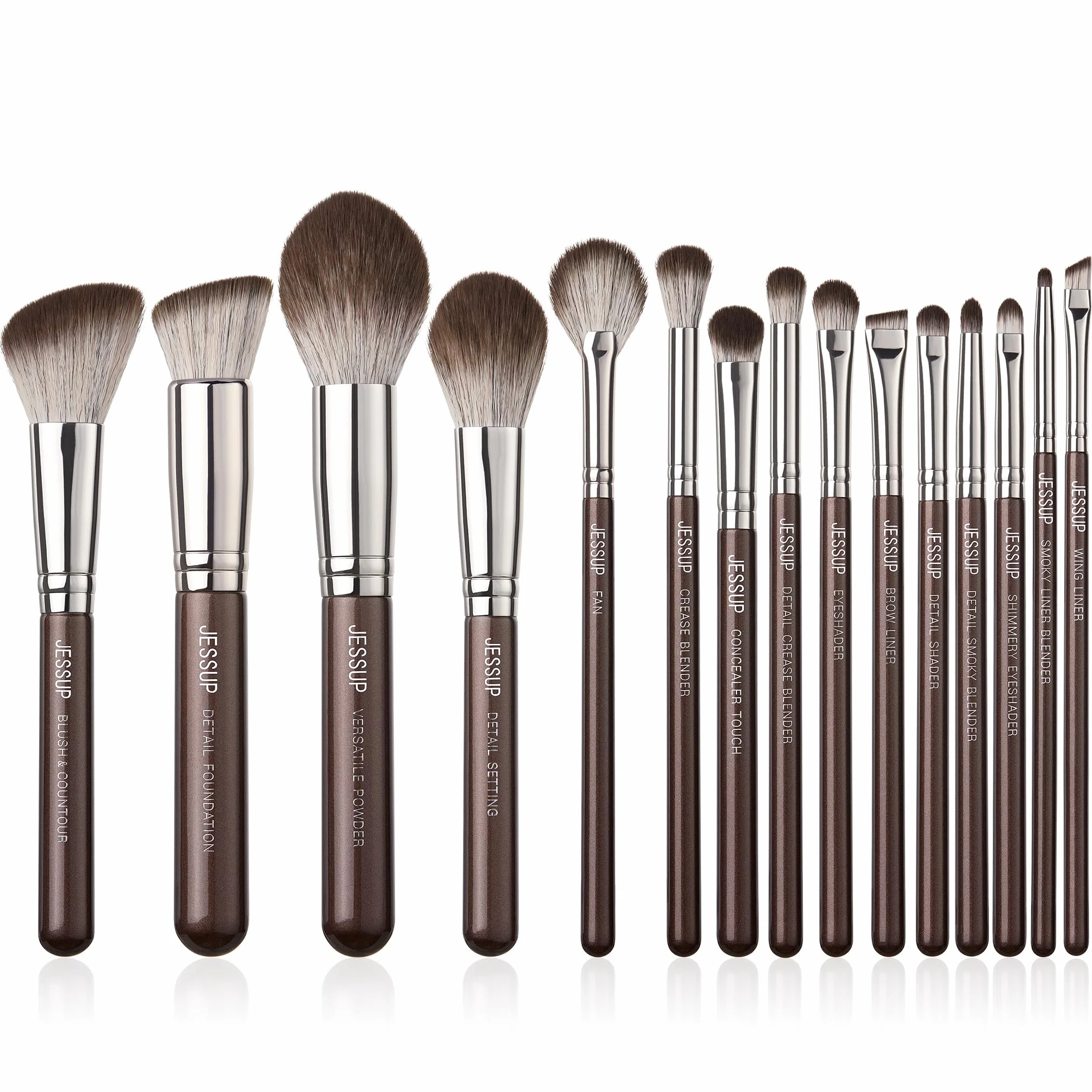 Jessup Pinceaux Maquillage Marron 15pcs Set Pinceaux Maquillages Professionnels Pinceau pour Fond de Teint Poudre,Correcteur, Sourcils,Fard à Paupières,Contour,Eyeliner,Estompeur Yeux Brosse,T498