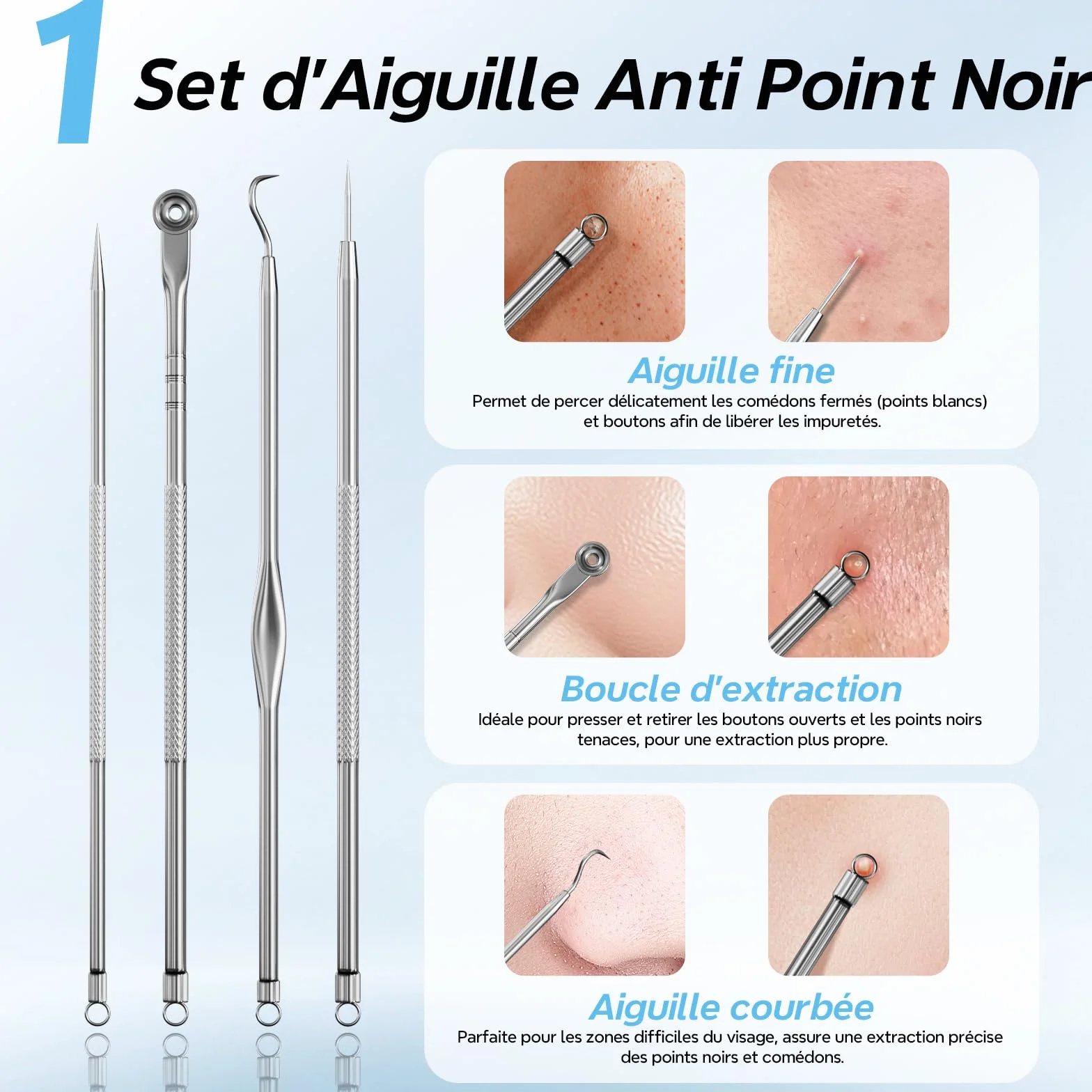 Aspirateur Point Noir 3 Modes Visage 5 Sondes, Blanc | Extracteur de Point Noir, Nettoyage du Visage, Inclut Ensemble Traditionnel d'Aiguilles,tire comedon