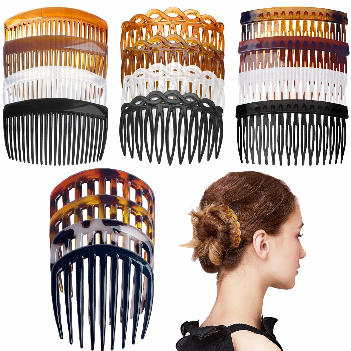 16 Pièces Peignes Latéraux Francais, XingyLi Peigne à Cheveux Côté Décoratifs en Plastique, 9/11/16/23 Dents Pince à Peignes Chignon Latéraux, Peigne de Voile de Mariage Accessoires pour Femmes