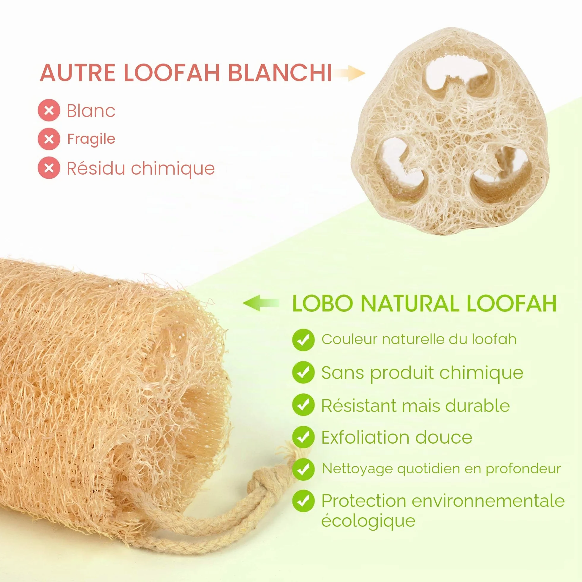 LOBO Lot de 4 éponges en luffa naturel pour le bain quotidien