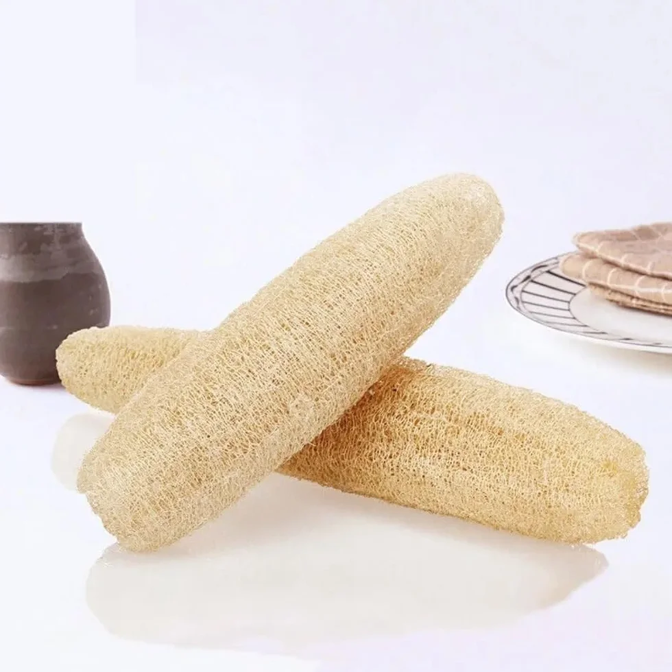 Éponge de luffa Naturelle, Longue Plantation, Douche corporelle, antiadhésive, Bonne Absorption, Serviette Vaisselle, Fourniture Cuisine et Bain(50-60cm)