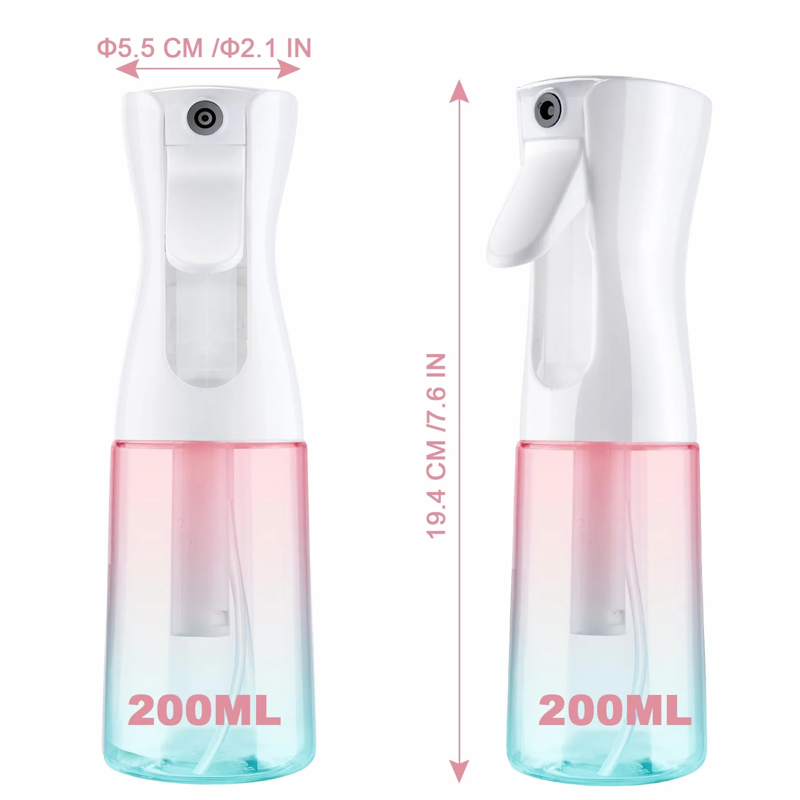 Bouteille de Vaporisateur pour Cheveux 200ml Rechargeable Vide Réutilisable Rose + Vert