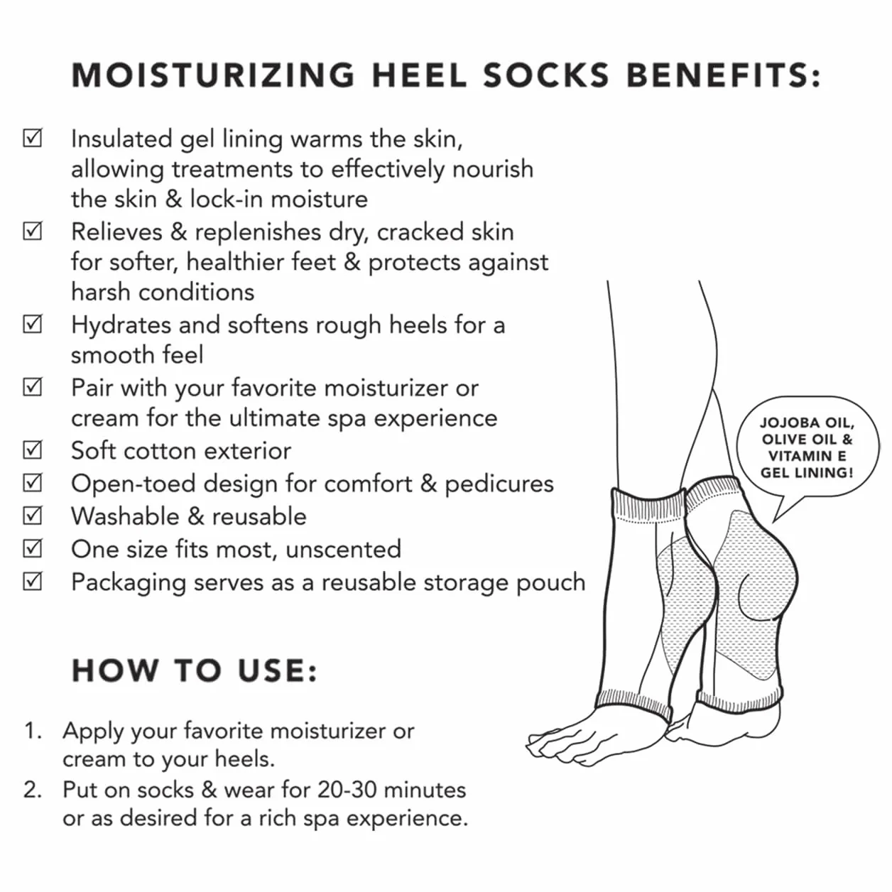 Kitsch Chaussettes hydratantes pour traitement du talon craquelé, réutilisables, doublure en gel isotherme, pour homme et femme