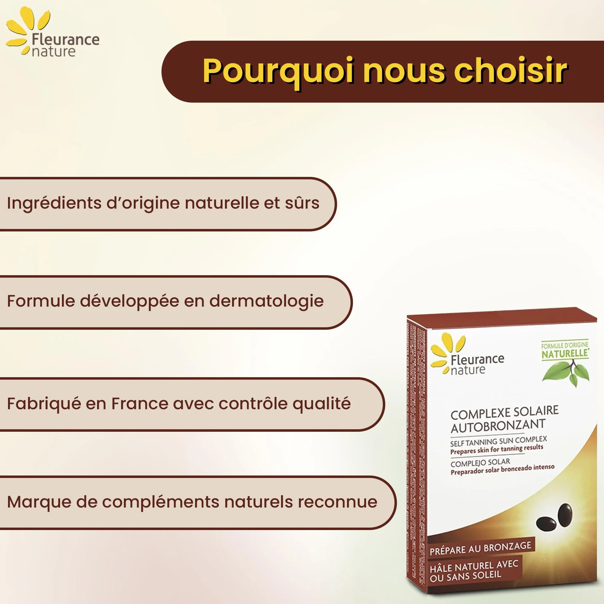 Fleurance Nature - Complexe Solaire Autobronzant Teint Hâlé Lumineux et Préparation Peau - Complément Alimentaire Antioxydant à l'Huile de Bourrache - Format 2 Mois