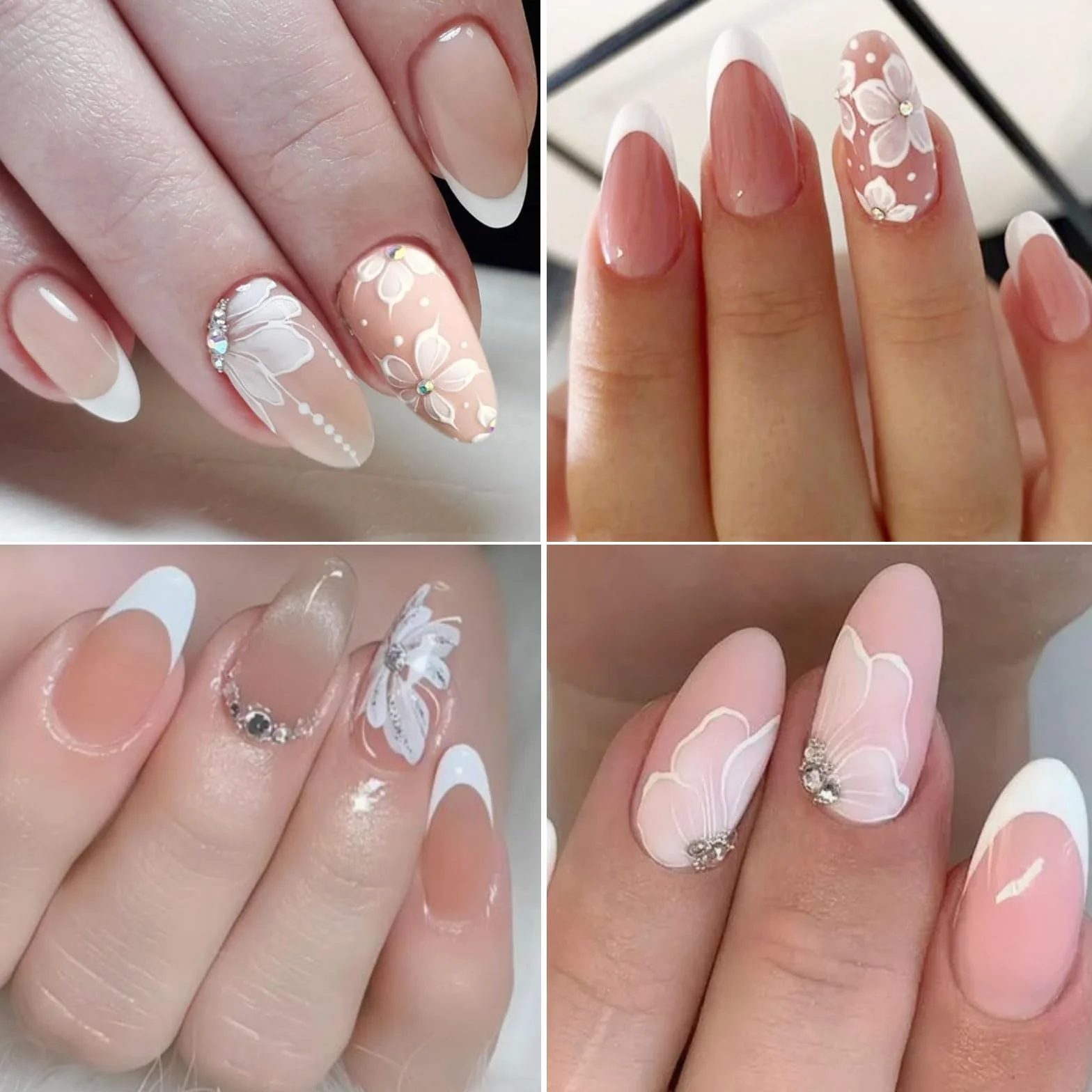 3D Fleurs Blanche Stickers Ongles Nail Art, Autocollants Autoadhésif 5D Deco Ongle Manucure 1 Feuille