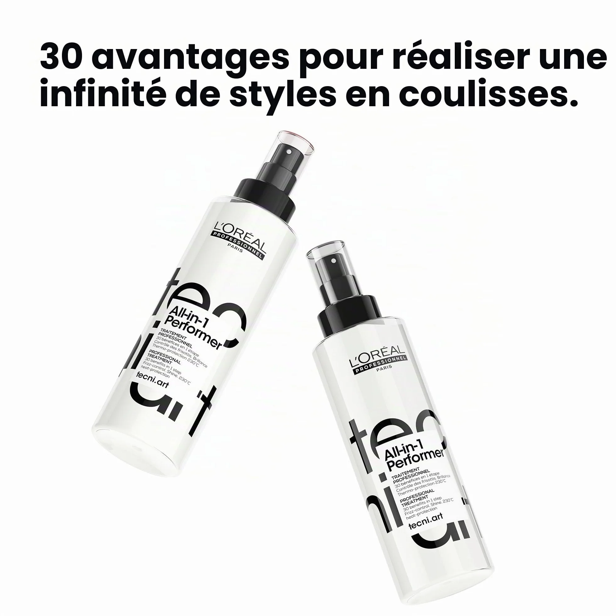 L’OREAL PROFESSIONNEL - Spray Coiffant Tenue 24H - Homme & Femme - Soin Sans Rinçage Multi-Bénéfices - Thermoprotecteur - Anti Frisottis - Cheveux Brillants - Tecni Art All-In-1 Performer - 190 ml