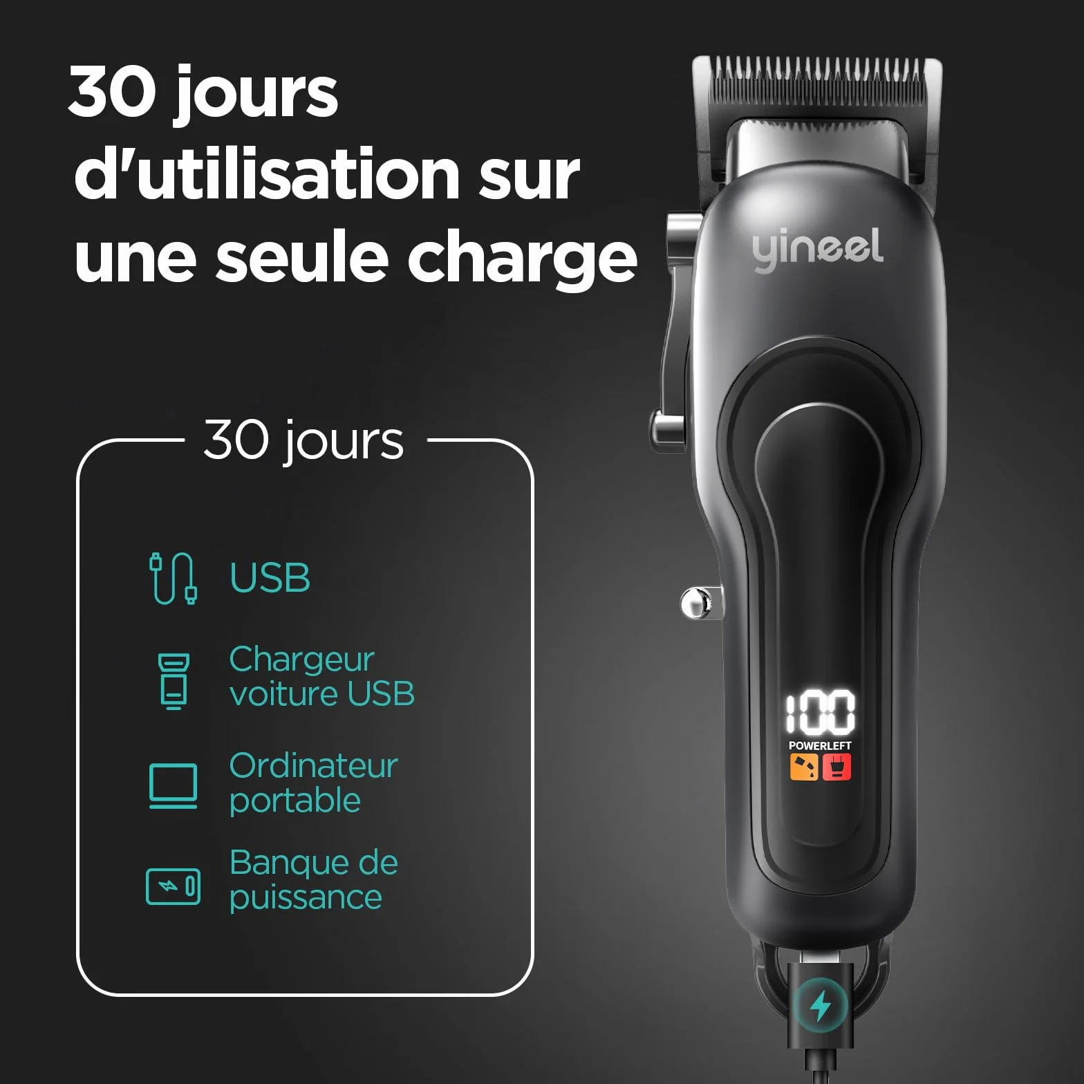 Yineel Tondeuse Cheveux Hommes Professionnelle, Kit Tondeuse Barbe et Cheveux sans Fil, Tondeuse Électrique avec Lame Céramique et Coupe-Cheveux de Précision, Cadeau pour Homme/Femme/Famille/Barbiers