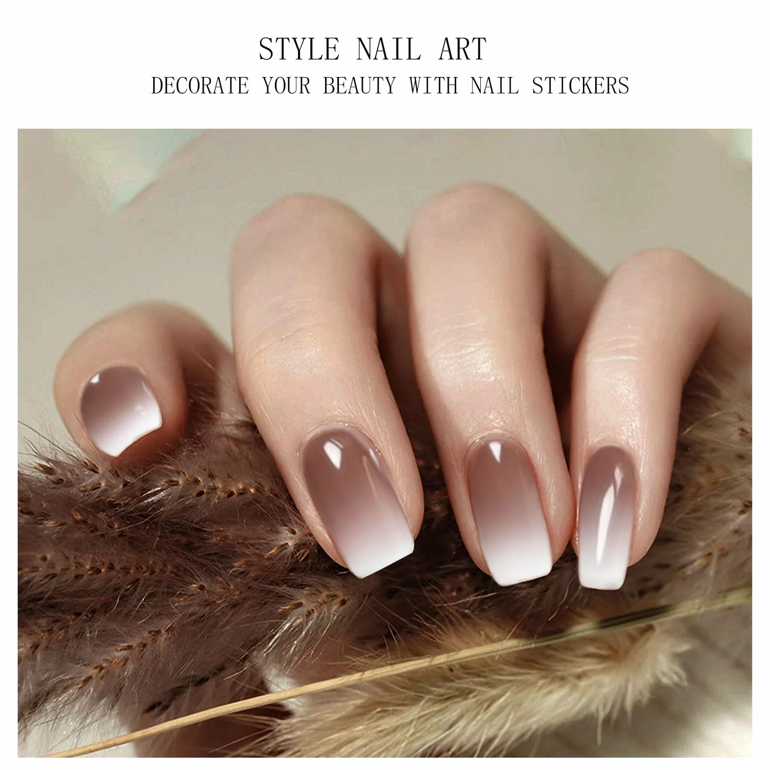 JMEOWIO Café Crème Blanc Nail Stickers Semi-durci Autocollant Gel Uv Deco Nail Art Manucure