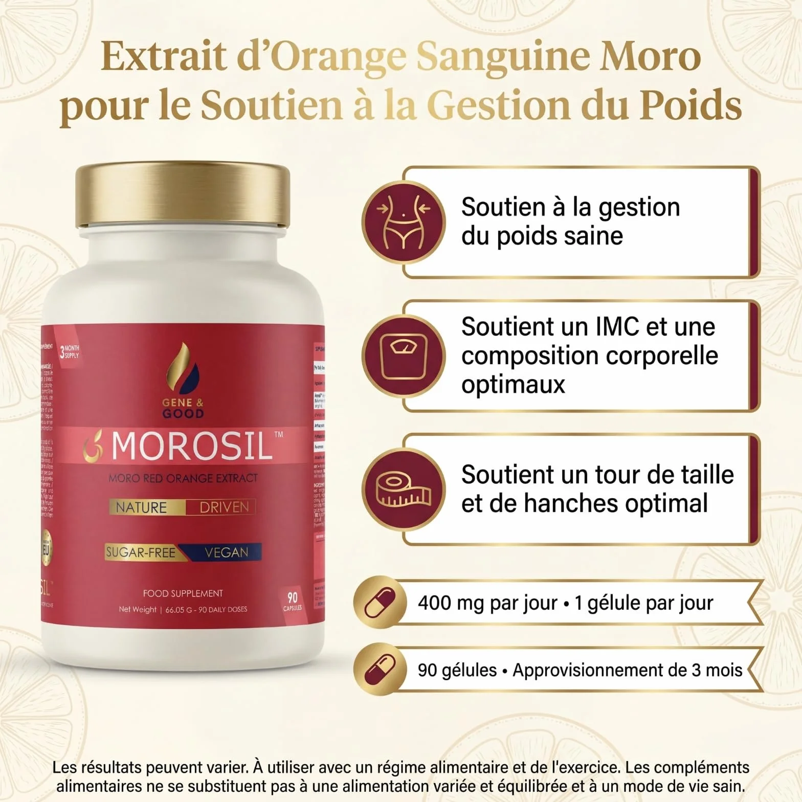 MOROSIL™ Gene & Good® Orange Rouge Moro 400 mg/jour 90 Gélules Vegan Contrôle du Poids Silhouette
