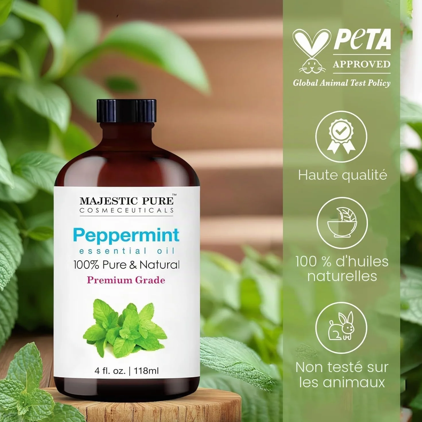 Majestic Pure Huile essentielle de menthe poivrée 118 ml pure et naturelle pour diffuseurs savons bougies
