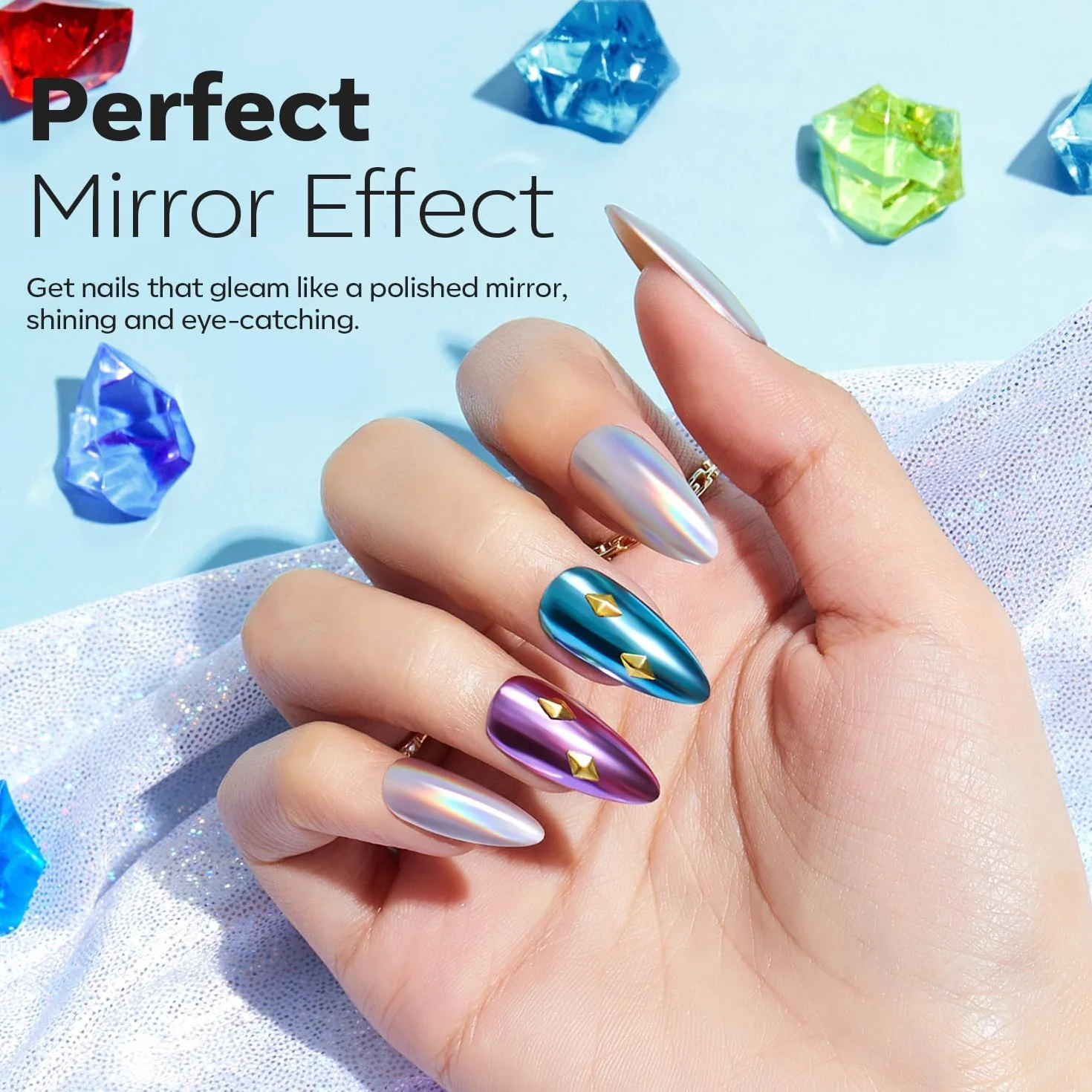 MODELONES Perle Poudre Chrome Ongles Blanc 25PCS avec Fards Chrome Nuanciers Palettes Ombres Yeux Stylo Détail Vernis Poudre Manucure