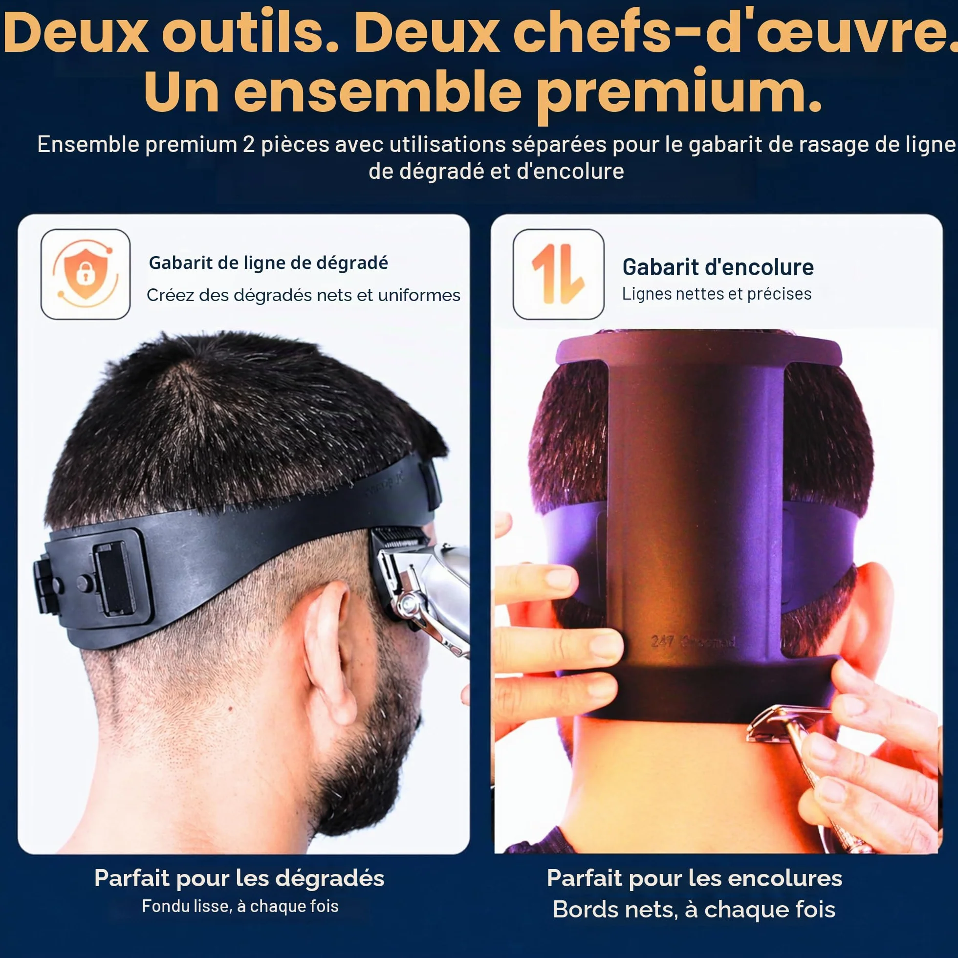 Kit de coupe de cheveux pour homme | Guide de coupe automatique 2 pièces pour homme : modèle de rasage et guide de décoloration | Outil de décoloration des cheveux à taille réglable et modèle de