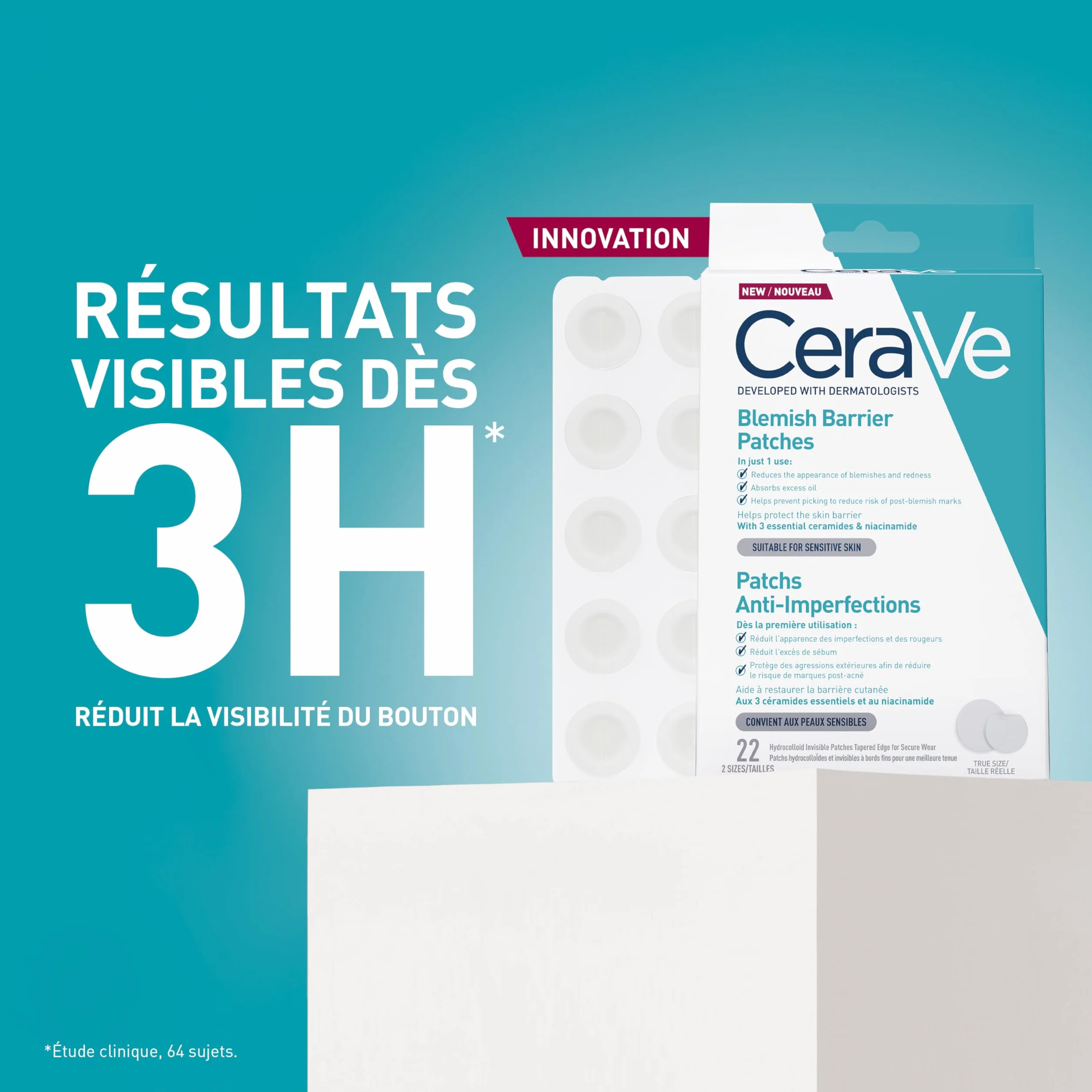 CeraVe Pimple Patch Anti-Imperfections Invisibles 22 Patchs Hydrocolloïde 10 & 12mm