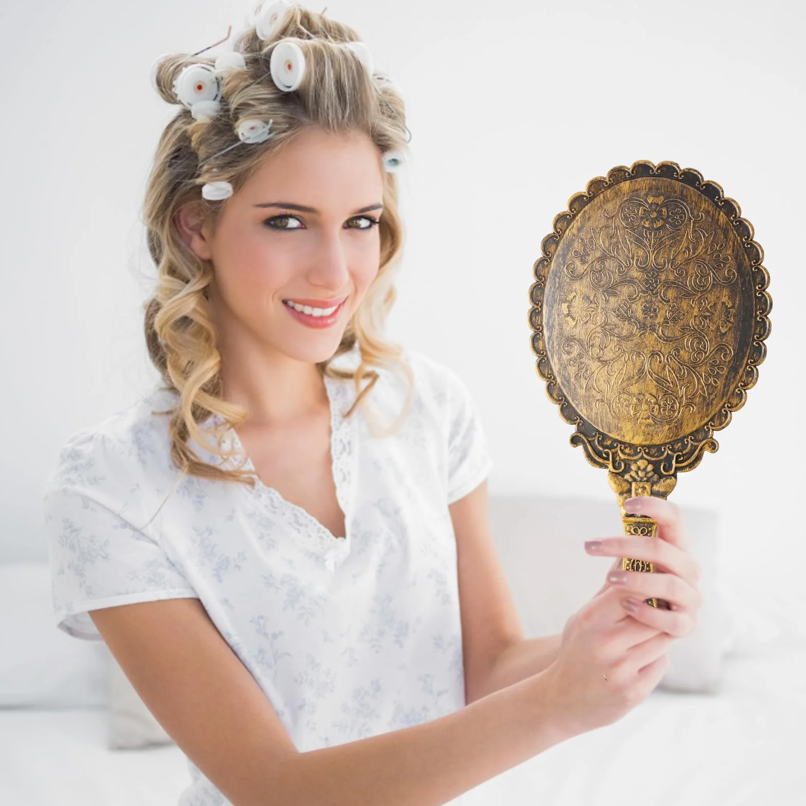 Amexo Miroir Vintage Poche Voyage Main Maquillage Ovale Femmes Beauté Bronze