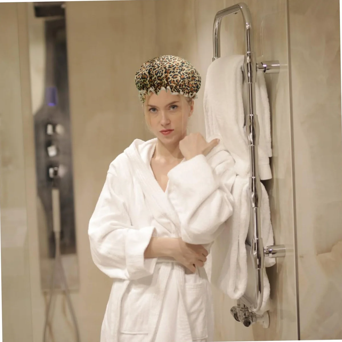 Beaupretty Bonnet De Douche Imperméable Double Couche En Peva Lot De 2 Imprimé Léopard Protection Cheveux