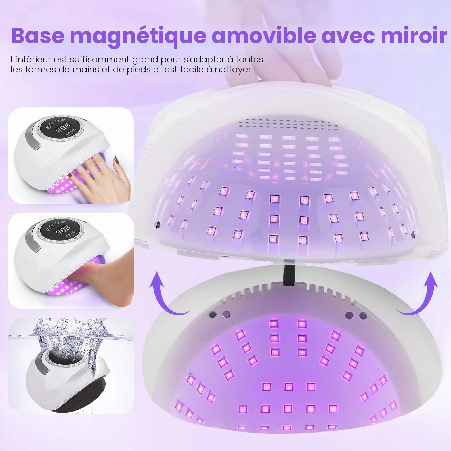 Lampe UV pour ongles en gel, 4 réglages de minuterie, affichage numérique, séchoir à ongles LED 268 W avec 72 perles, capteur automatique avec lumière manuelle, lampe LED pour salon et maison