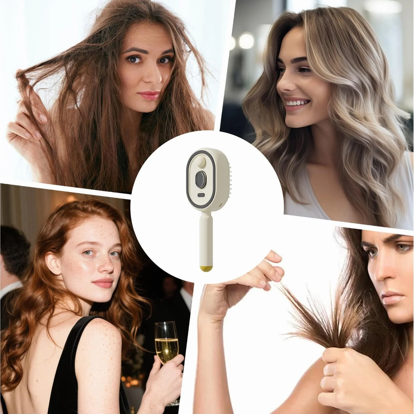 Brosse À Vapeur Électrique Pour Cheveux 2 En 1 Lissante Avec Huile Et Verre Doseur