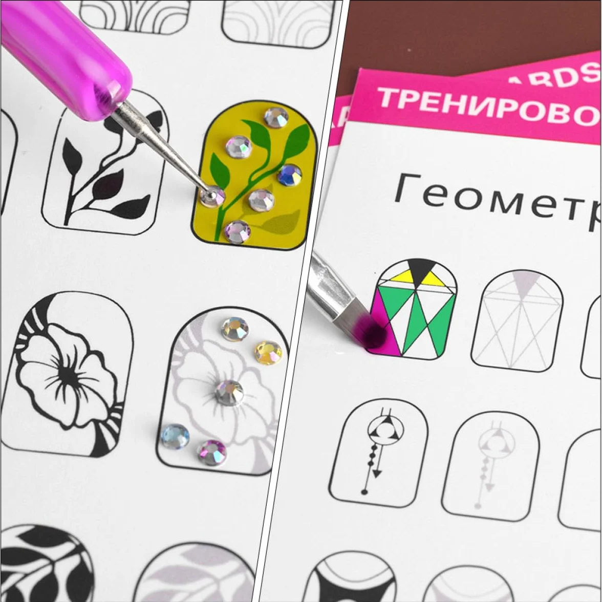 STOBAZA Cartes d'Entraînement Nail Art 24 Feuilles pour Manucure Professionnelle, Support d'Exercices pour Création et Formation, Adapté la Pratique en Salon