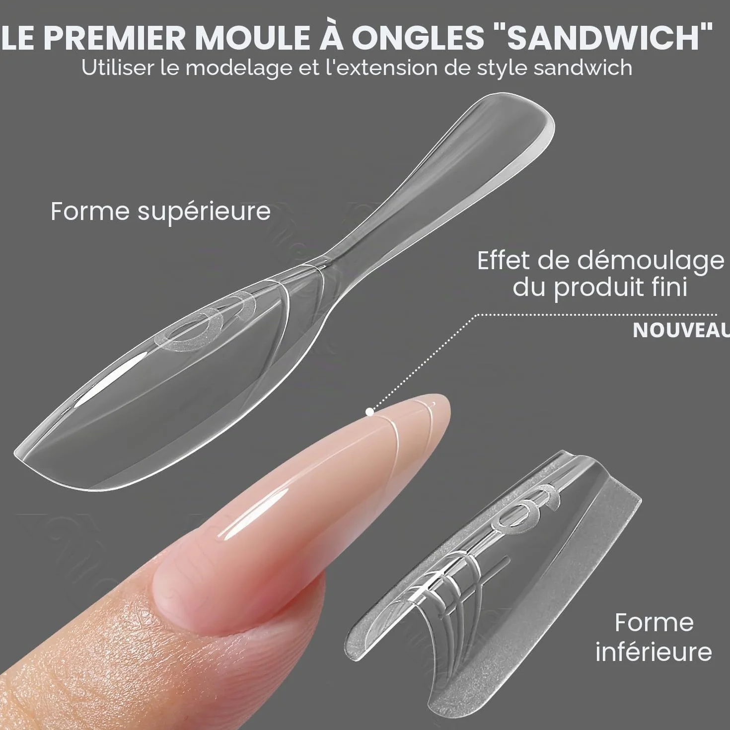 sandwich originaux formes doubles,240ps moule d'ongles pour l'extension rapide des ongles, 15 tailles forme en plastique, outils d'art des ongles de salon(W558-Almond)