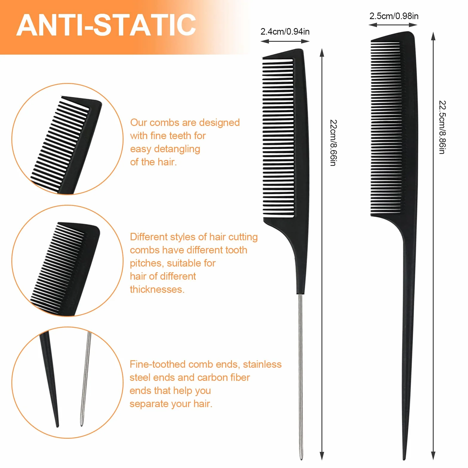 Sularpek Peigne Cheveux Set de 3 Peignes en Fibre de Carbone Antistatique