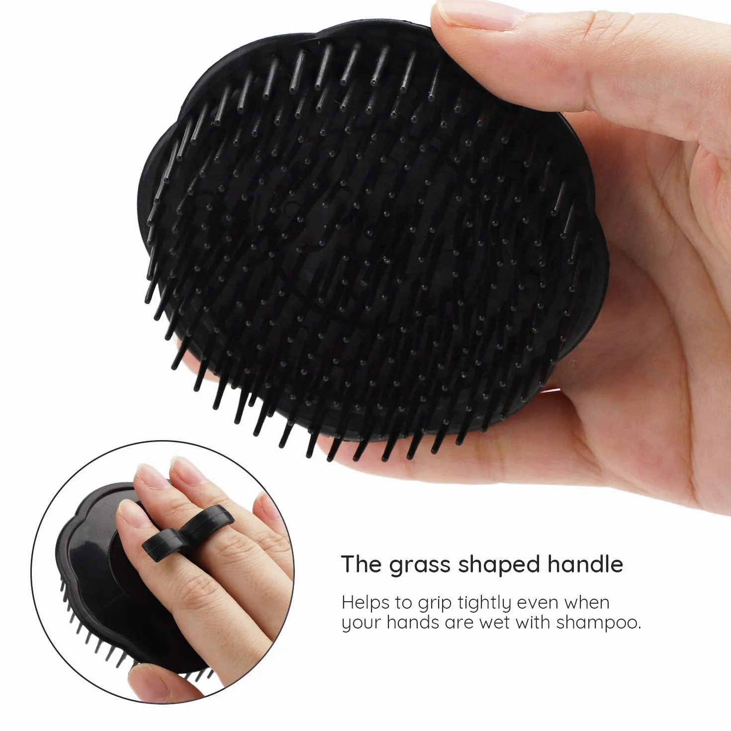 Segbeauty Brosse de Shampooing Masseur de Cuir Chevelu, Peigne de Douche Floral pour Cheveux, Pinceau à Barbe, Brosse pour Animaux - Noir