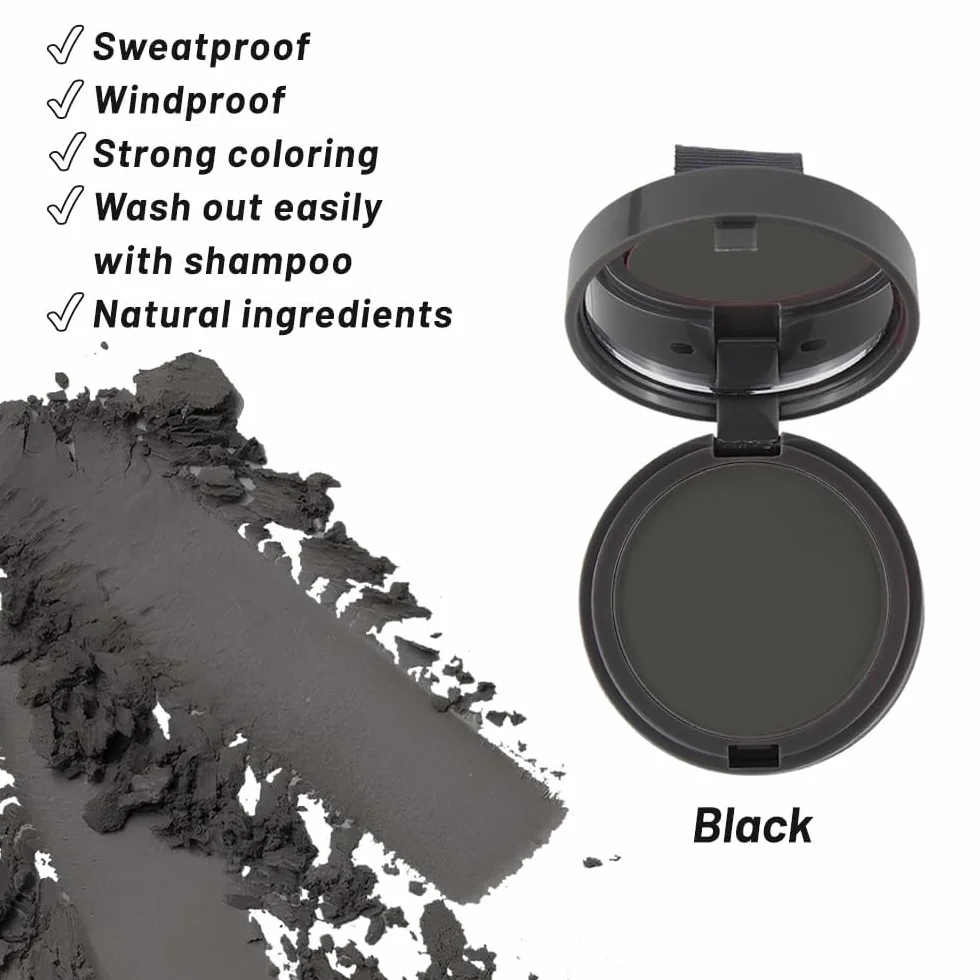 Poudre de Racine de Cheveux Noir Couverture Racine Homme Femme Cheveux Clairsemés 10g
