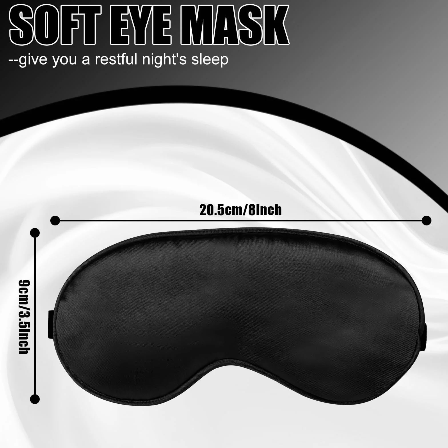 Lot de 2 Masque de Nuit en Soie Ultra-Douce Cache Yeux pour Dormir Anti-lumière avec Sangle Élastique Réglable Noir