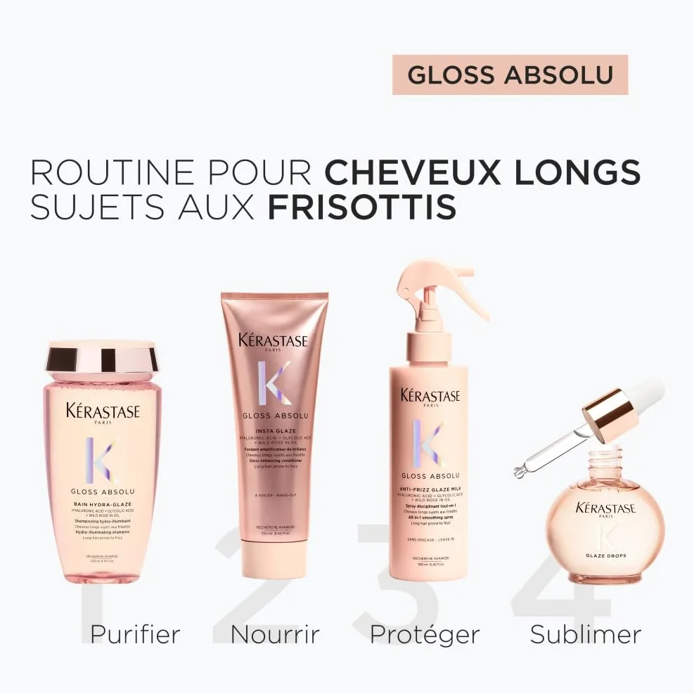 KERASTASE Gloss Absolu Glaze Drops Huile Cheveux Légère Brillance 96H Ultra-Glossy Huile Rose Sauvage 45 ml