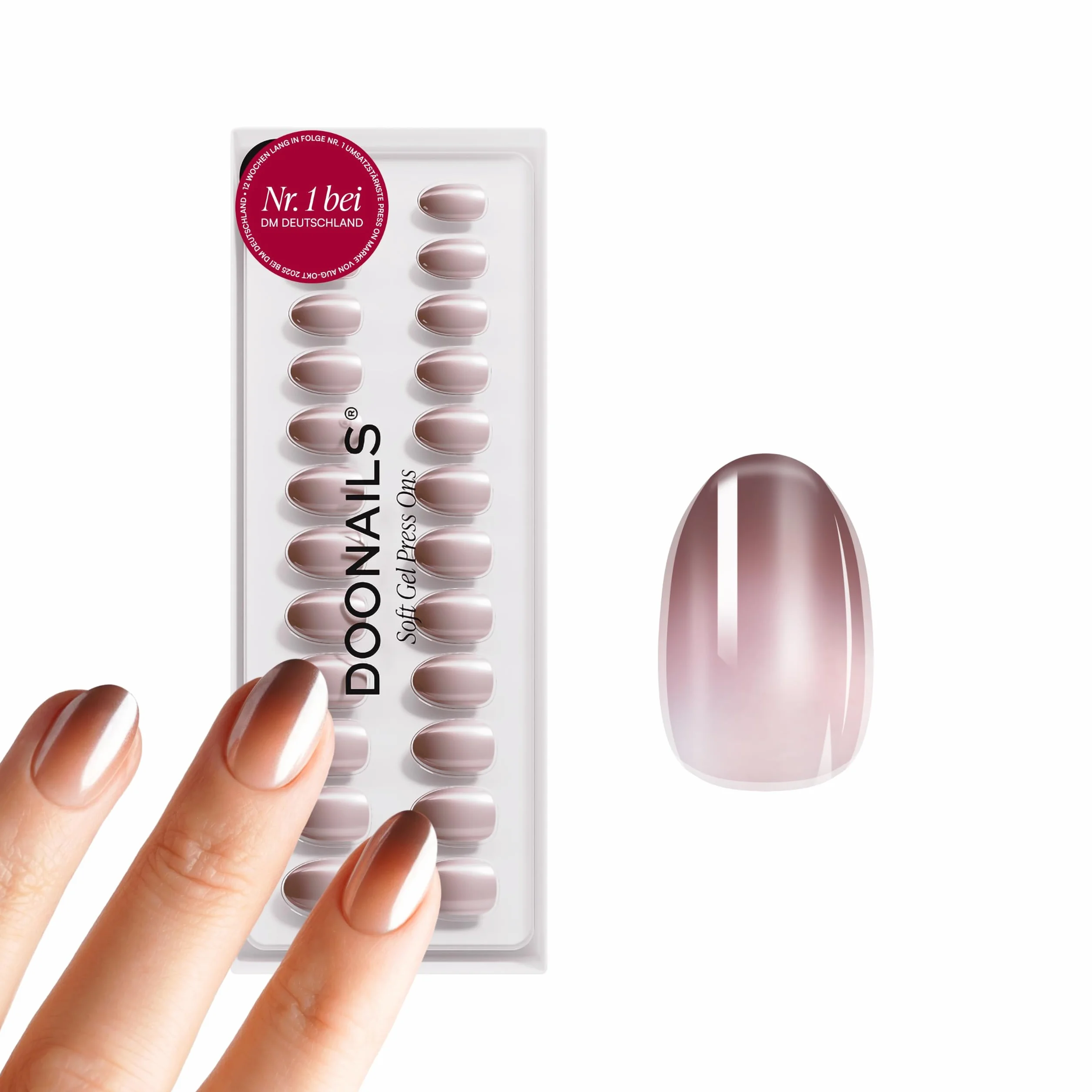 DOONAILS® Lot de 30 faux ongles à presser en gel souple Brownie - Ronds courts - Marron nude - Ombre chromé - Ongles à coller - Couverture complète - Qualité salon