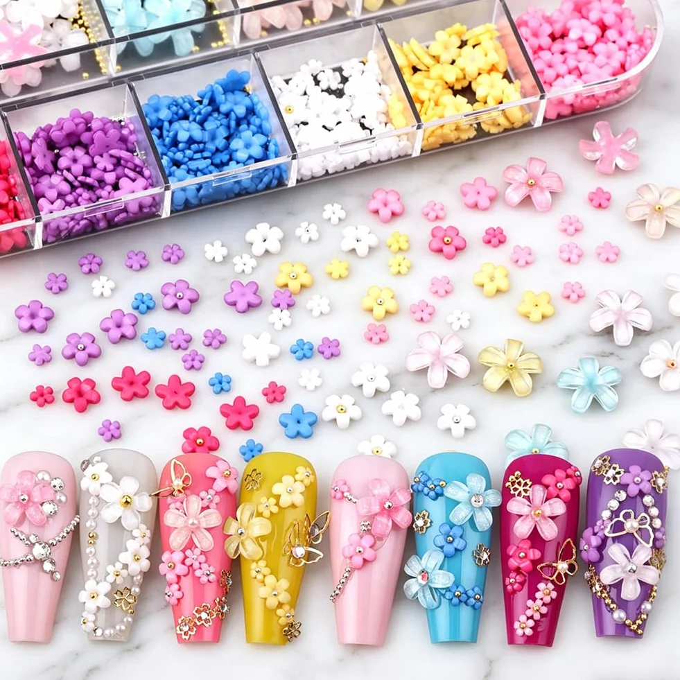 Strass Nail Art Acrylique Colorées 3D Fleur pour Conception Ongles DIY