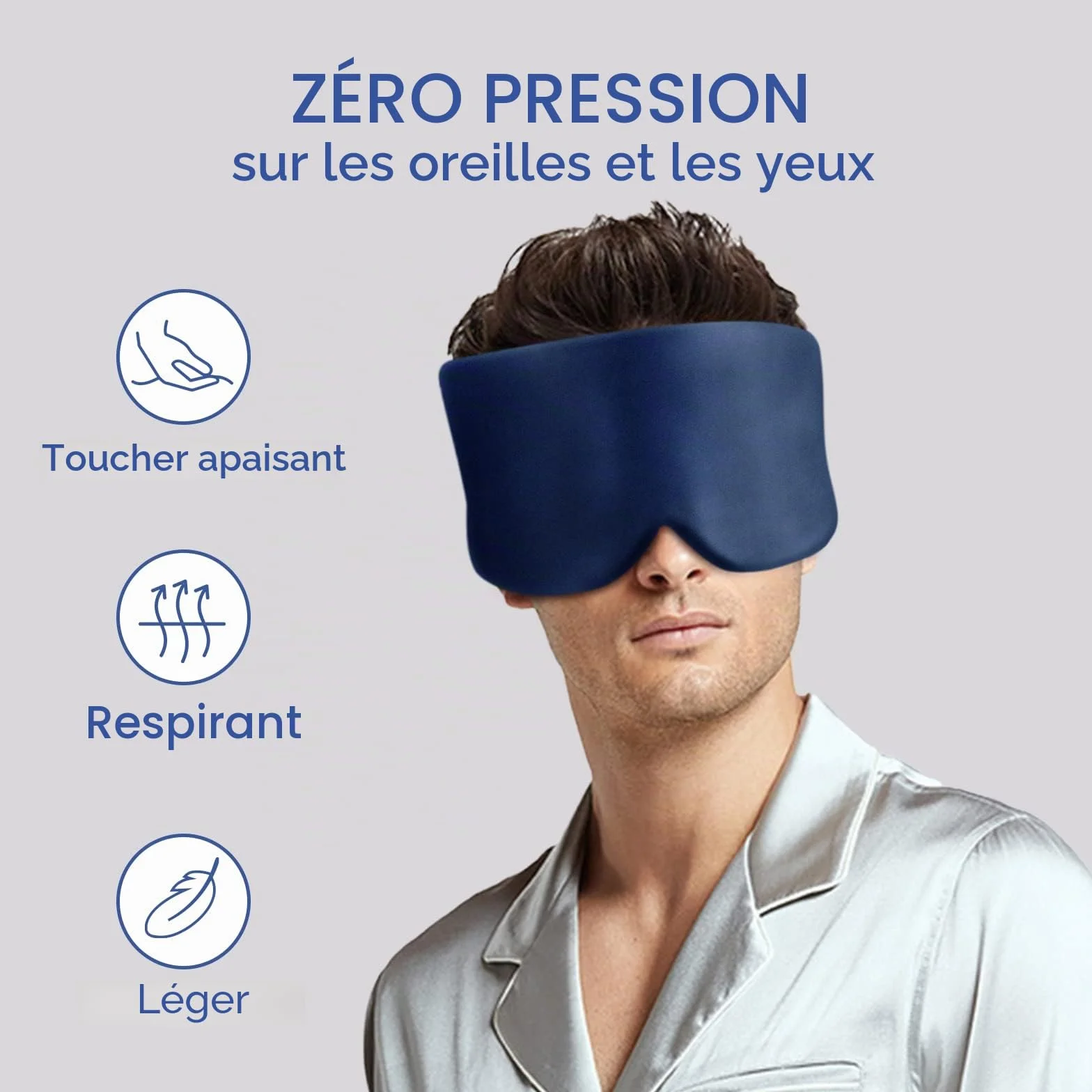 Masque de sommeil 100% soie de mûrier OLESILK avec bandeau réglable Bleu Marine