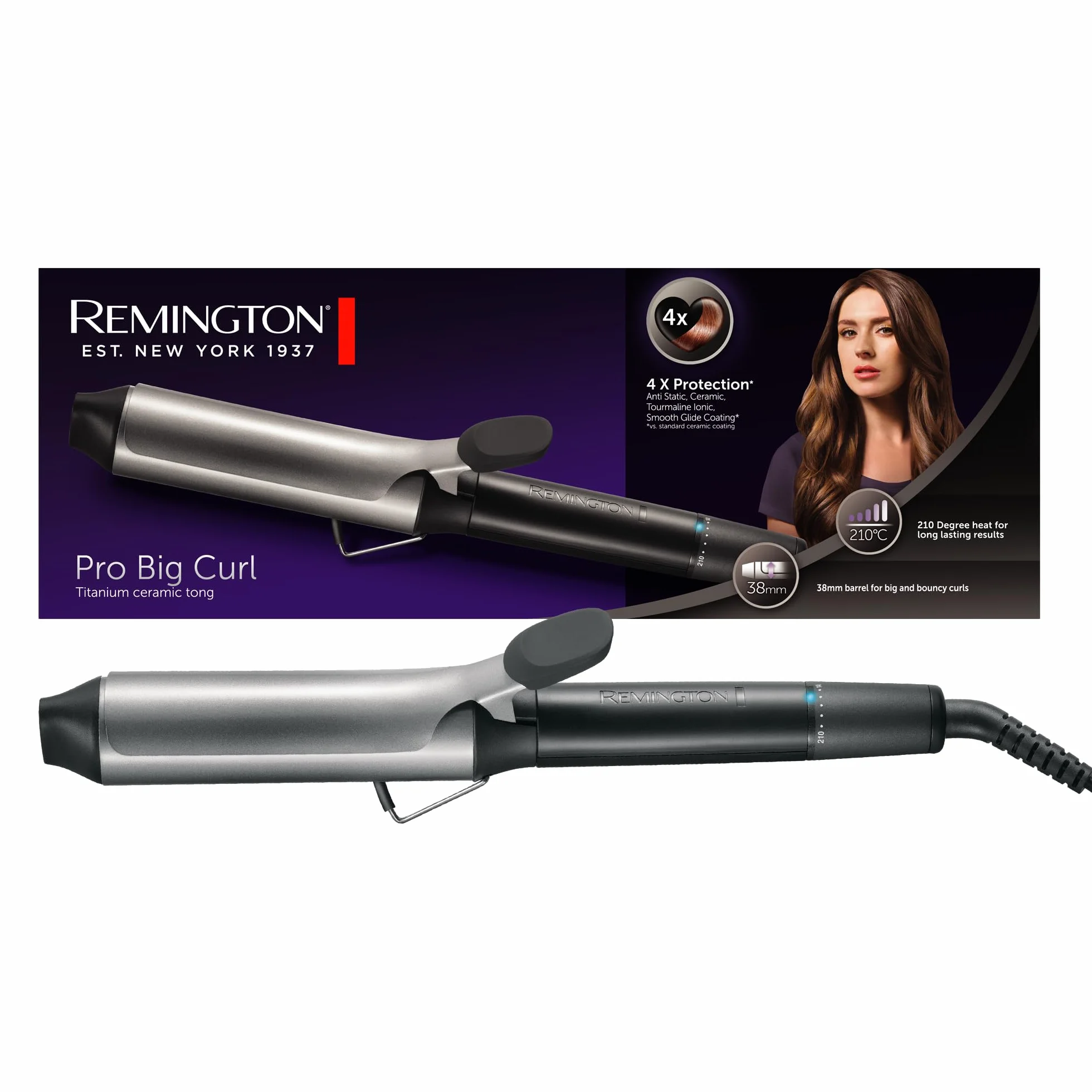 Remington Pro Big Curl CI5538 Boucleur à cheveux 38mm Céramique-titane Antistatique Ionique 140-210°C