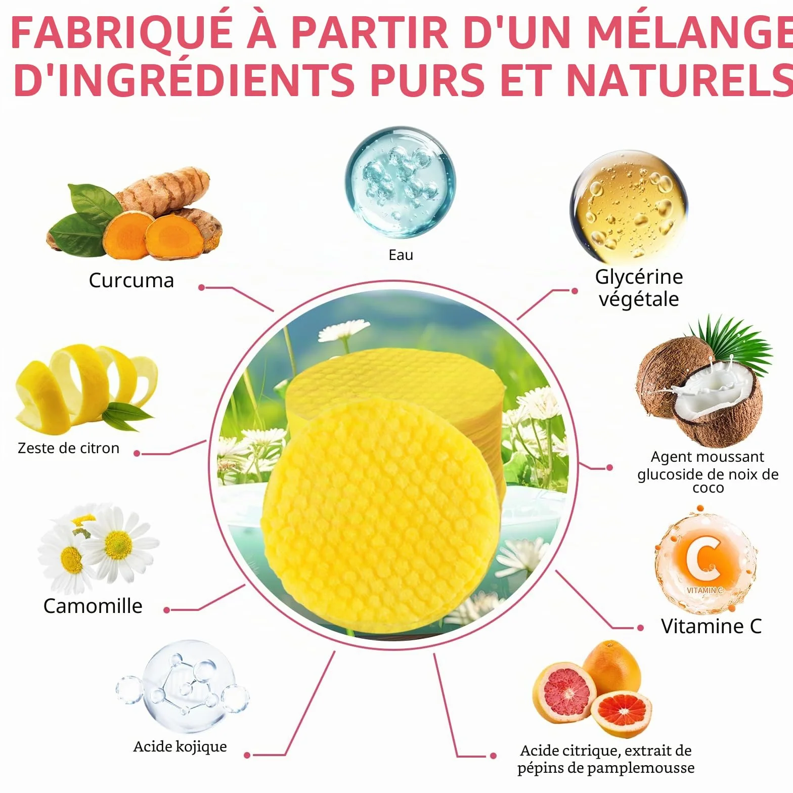 Lot de 40 tampons en mousse exfoliants au curcuma pour le visage et le corps