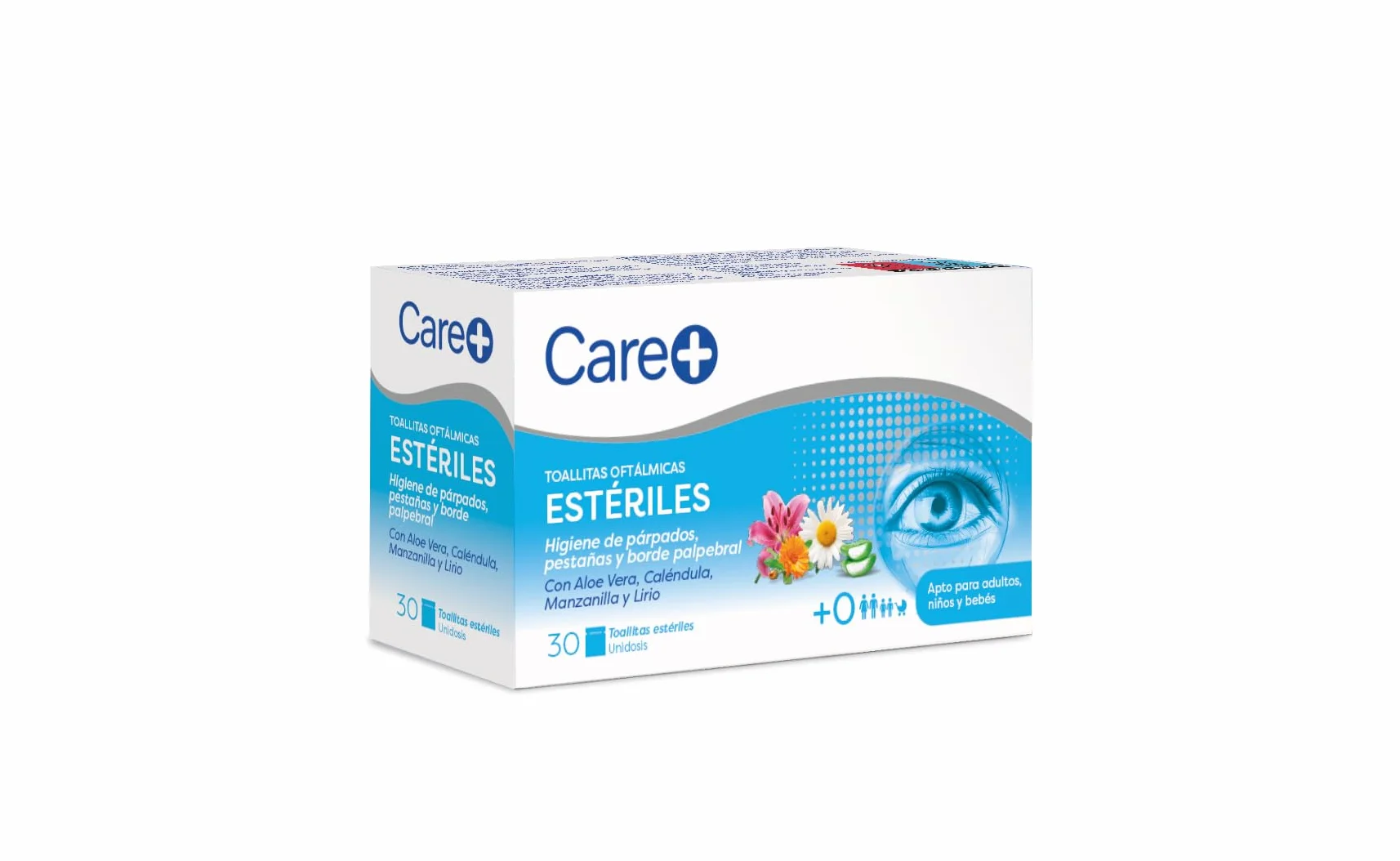 Lingettes ophtalmiques Care+ Aloe vera calendula camomille lys 60 lingettes Hygiène paupières cils bords