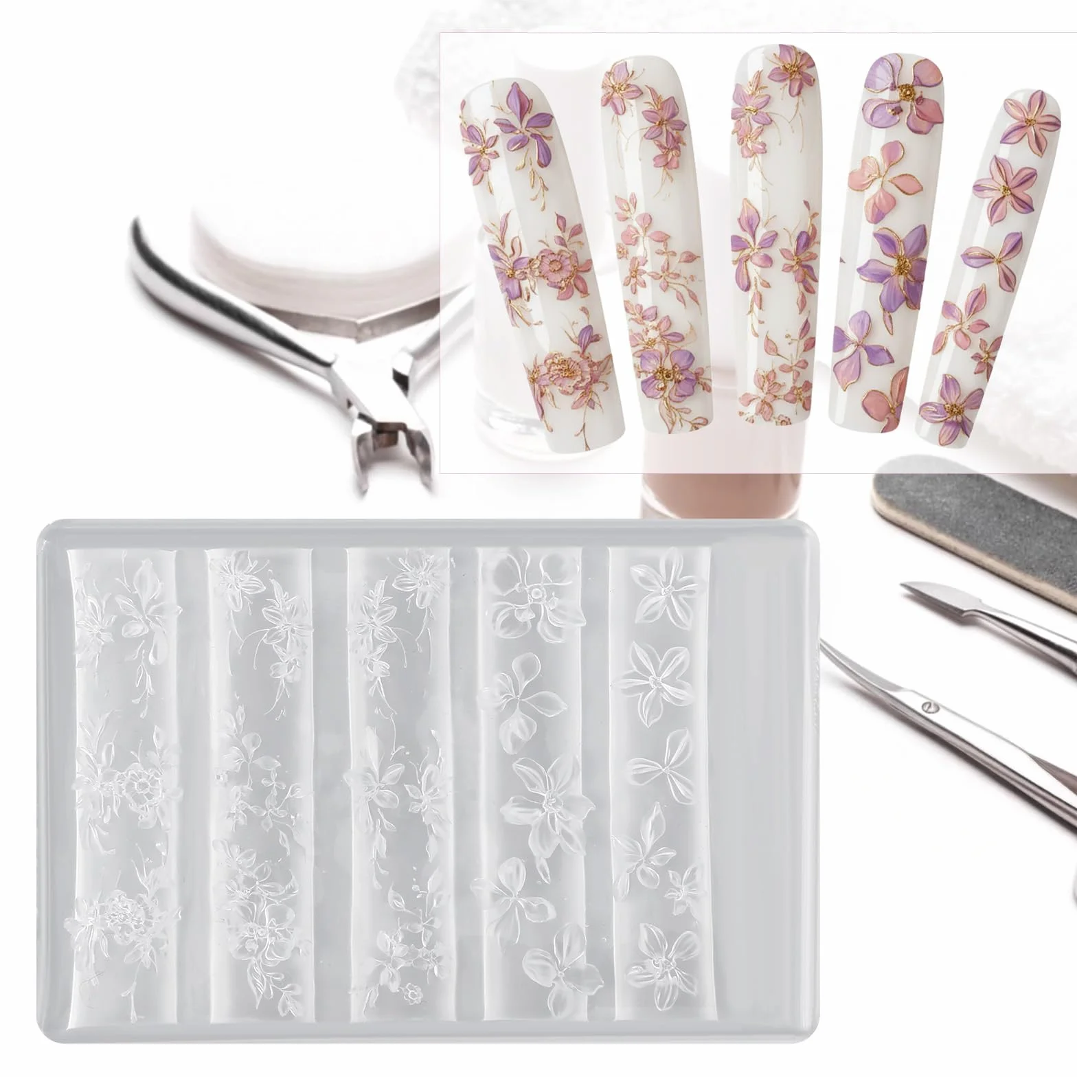 Moule en silicone 3D fleurs pour Nail Art, Gel et Résine