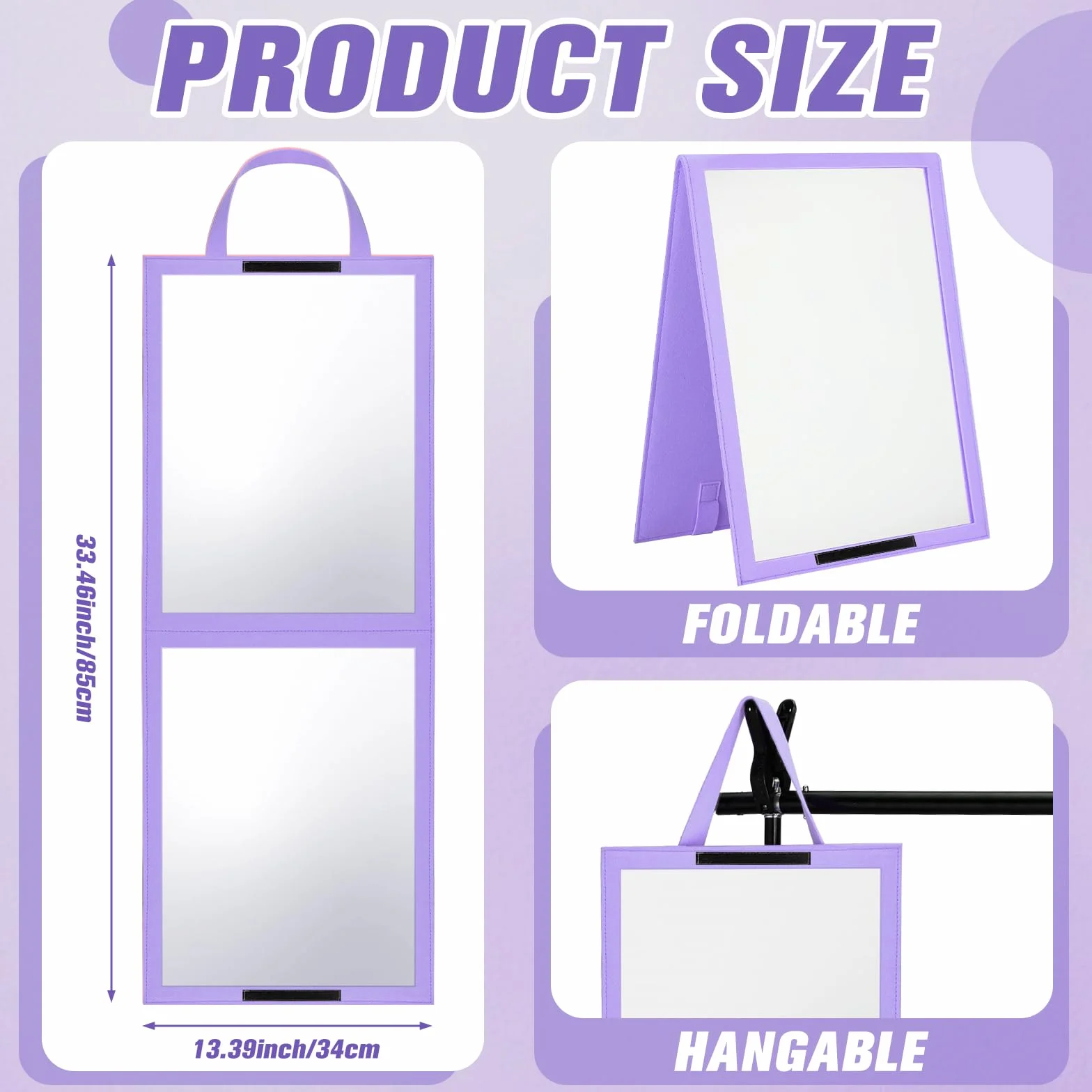 GlikCeil Miroir de Voyage Pliable Pleine Longueur 84x34 cm Violet