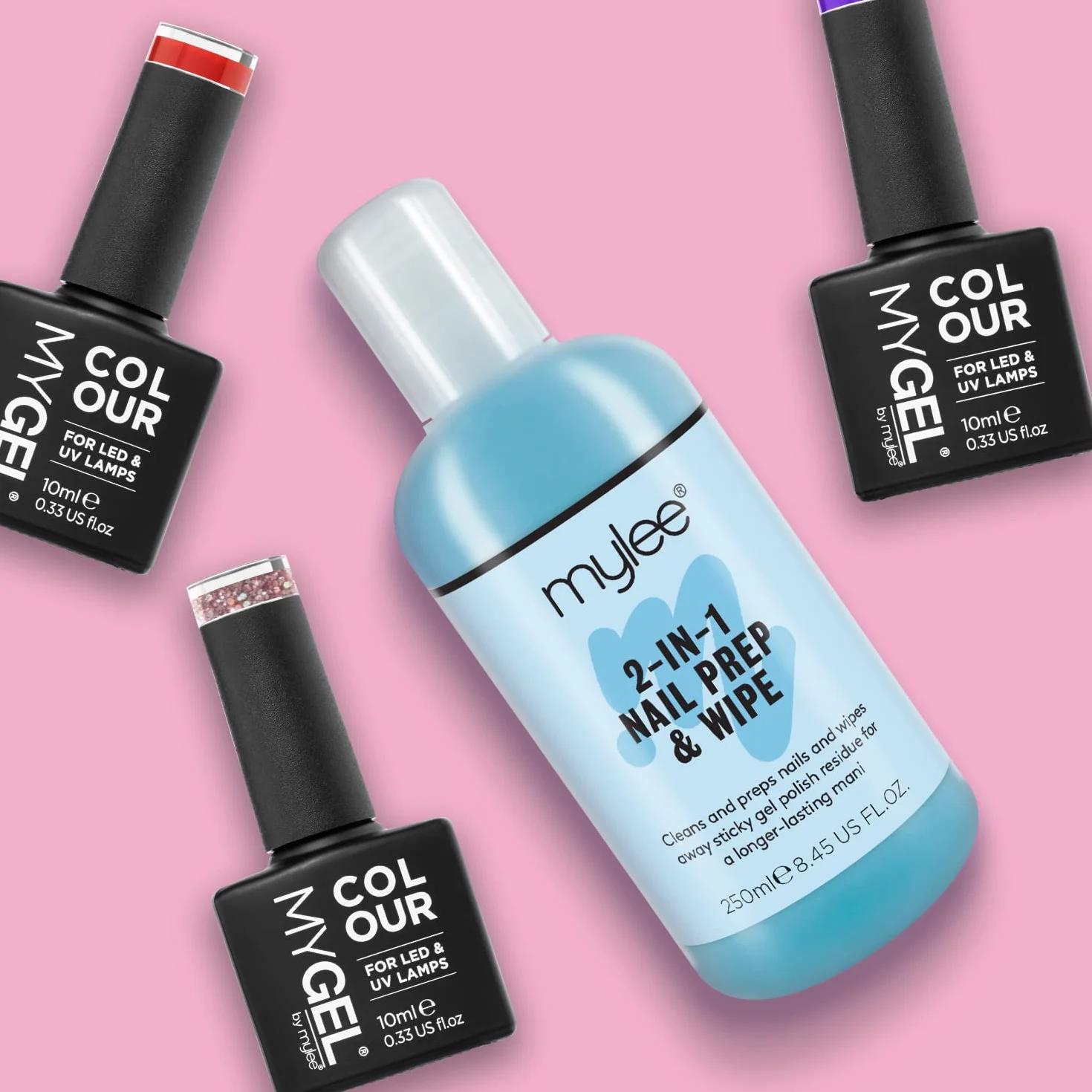 Mylee Prep + Wipe Nettoyant de Résidus de Vernis Semi-Permanent 250 ml, Cleaner Dégraissant Vernis Gel UV LED