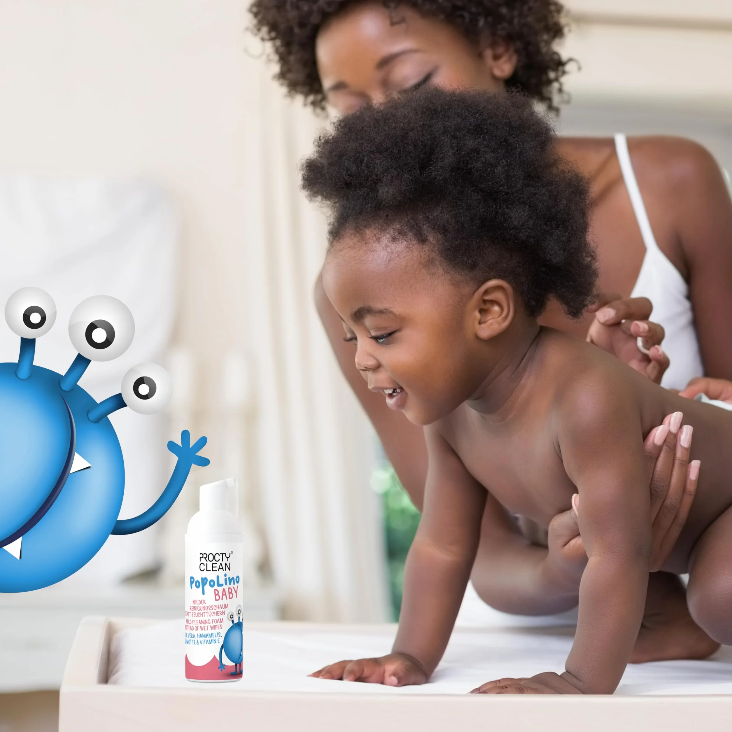 ProctyClean PopoLino Baby Mousse nettoyante douce au lieu de lingettes humides aloe vera hamamelis vitamine E