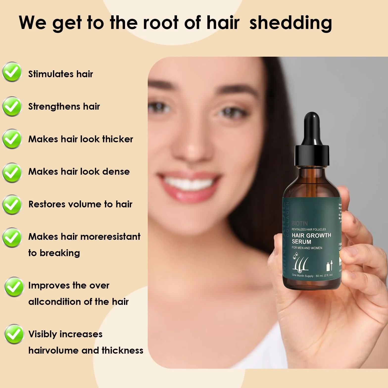 Sérum de Croissance des Cheveux 60ml avec Rouleau 0,5 mm, Huile pour Cheveux, Épaississement et Renforcement, Contre la Chute