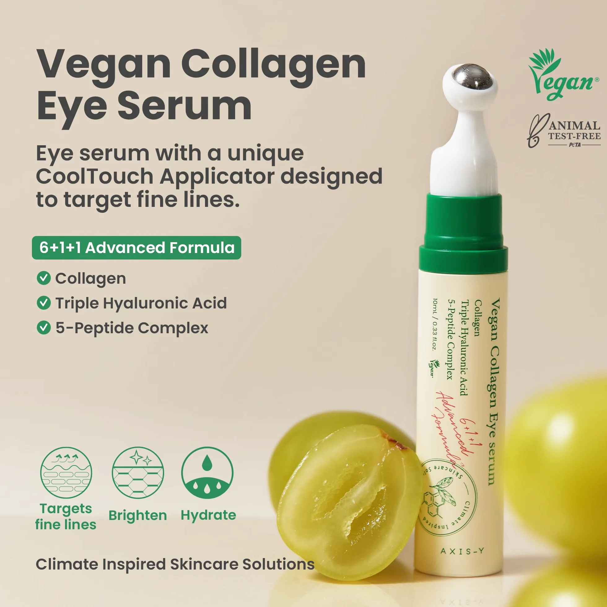 AXIS-Y Sérum Contour Des Yeux Au Collagène Végétalien Triple Acide Hyaluronique Et Peptide 0,33 Fl. Oz.